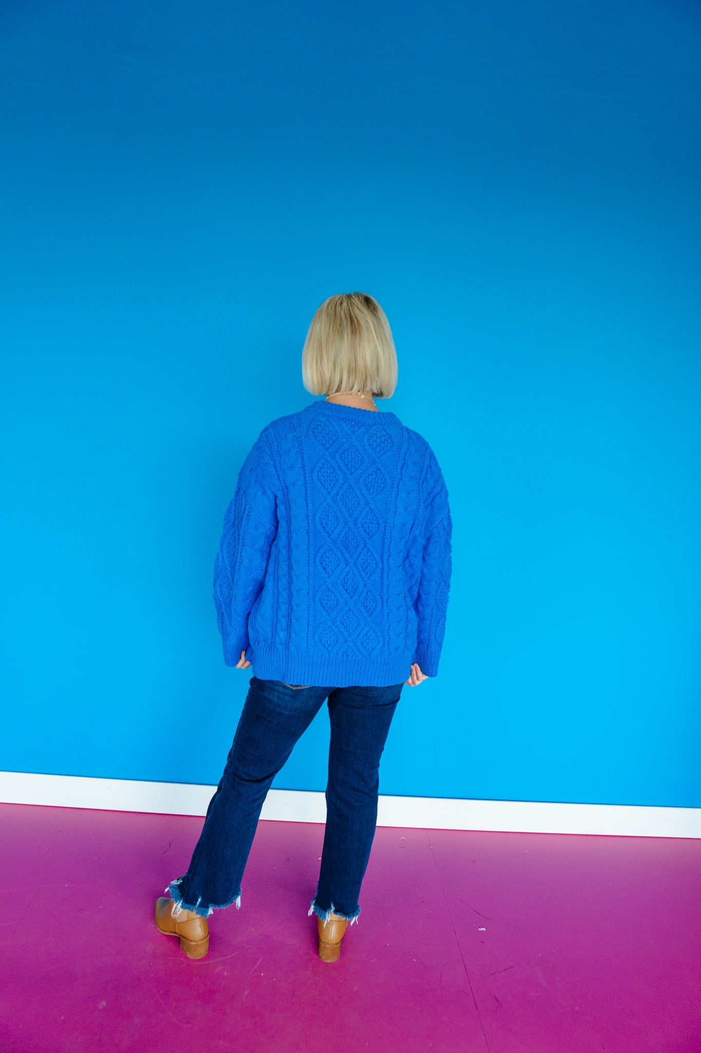 Belinda Oversized Cableknit Sweater - Cornflower/Bright Blue