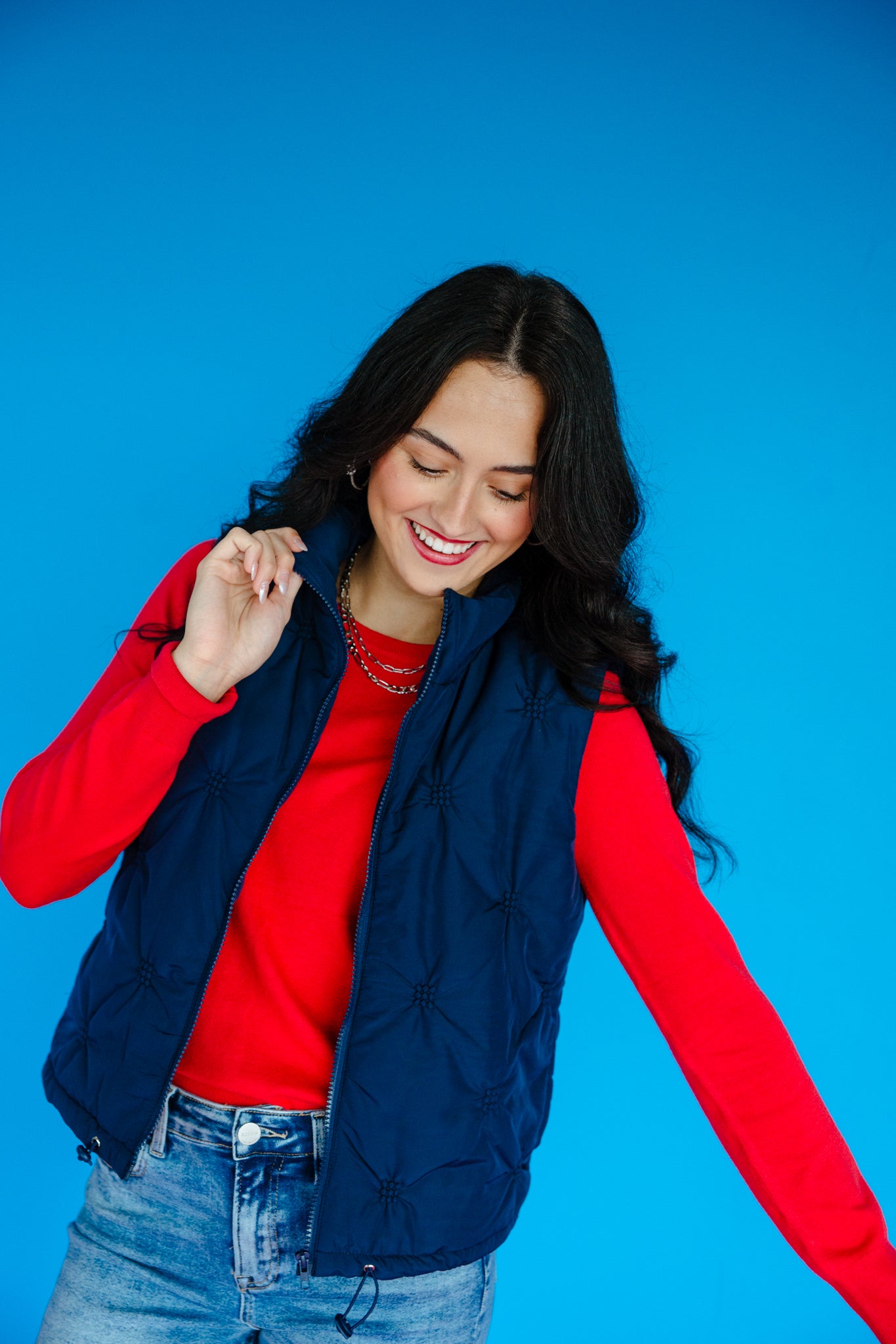 Leena Decorative Stitch Vest - Navy