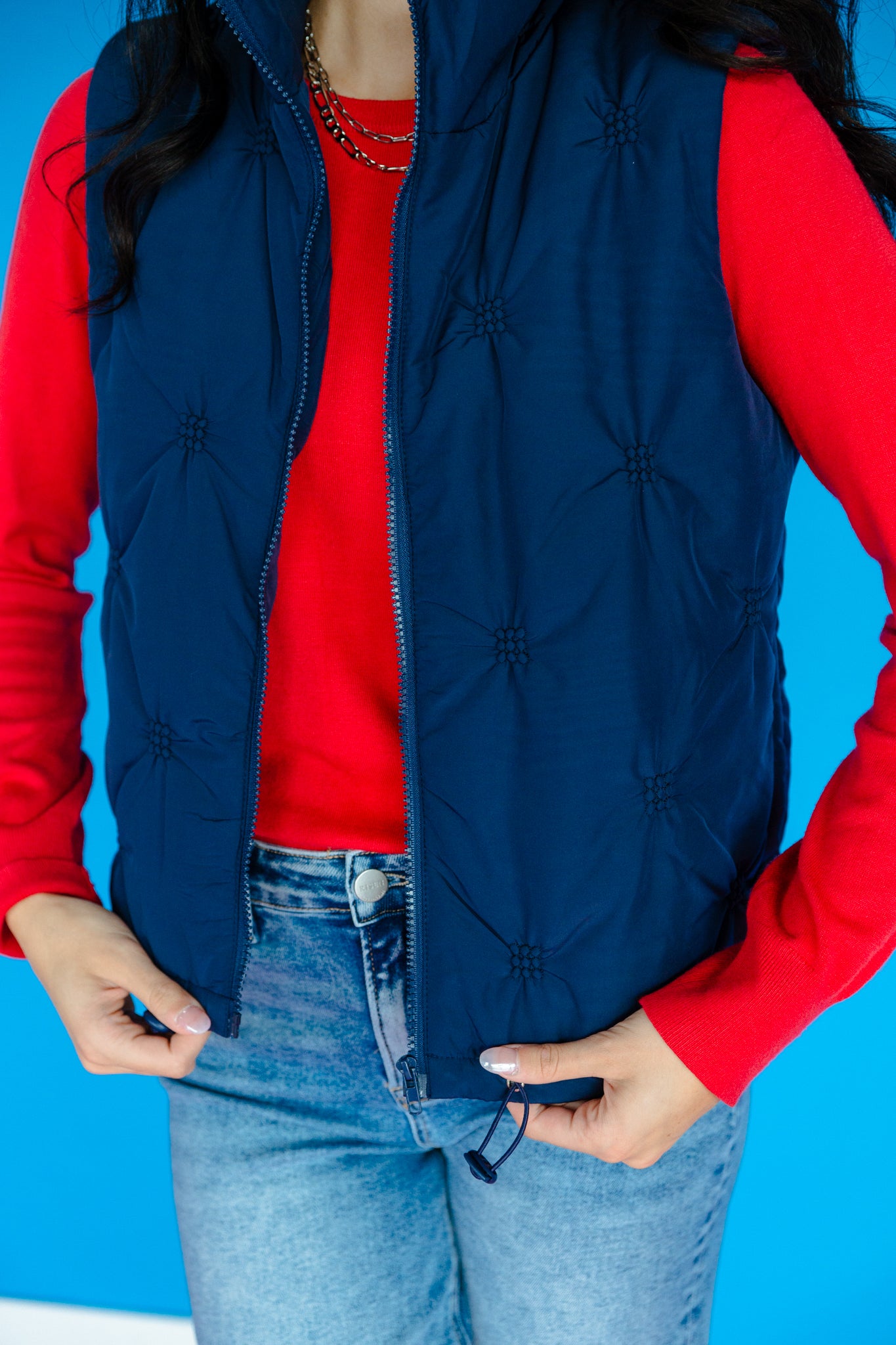 Leena Decorative Stitch Vest - Navy