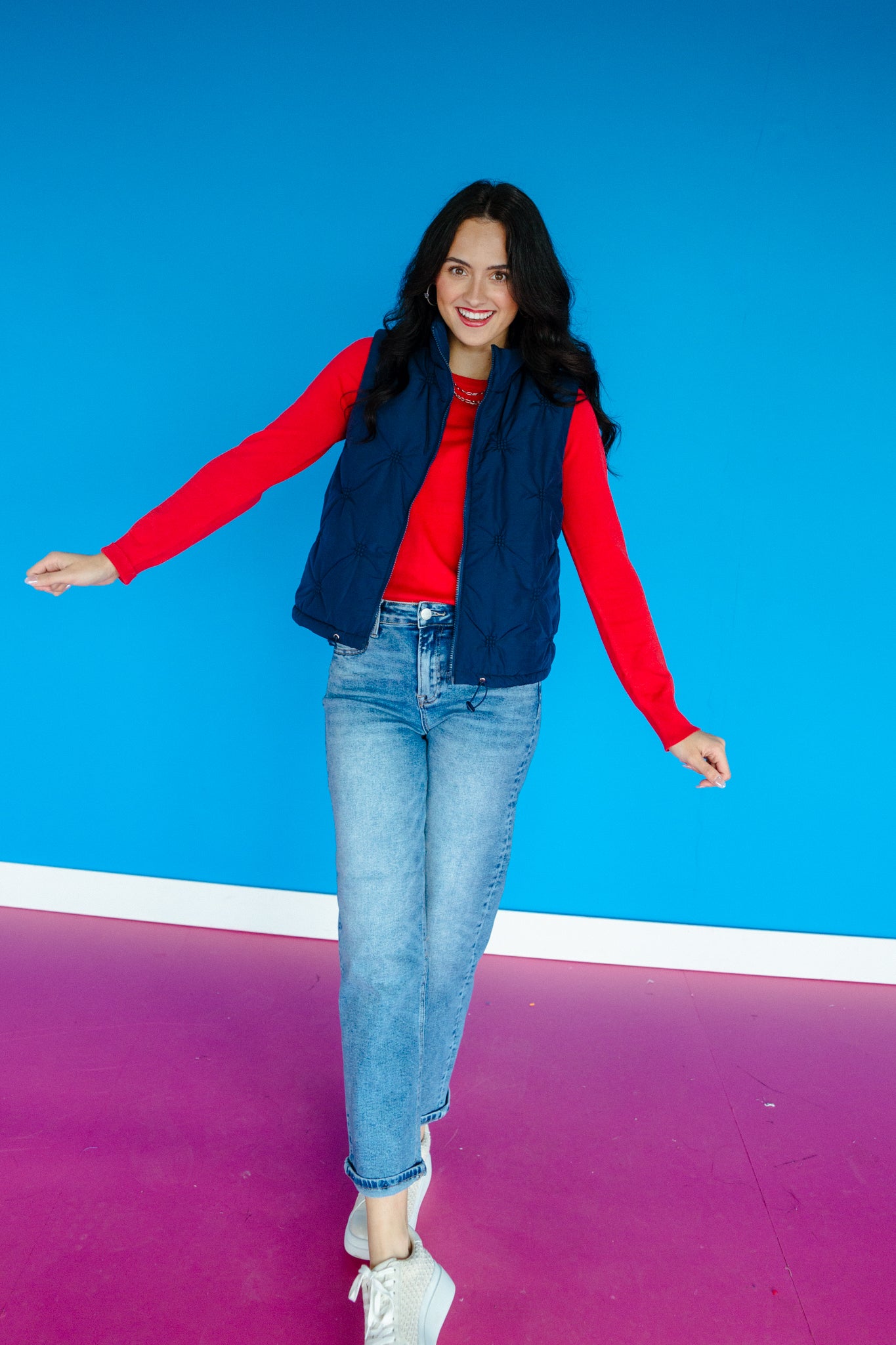 Leena Decorative Stitch Vest - Navy