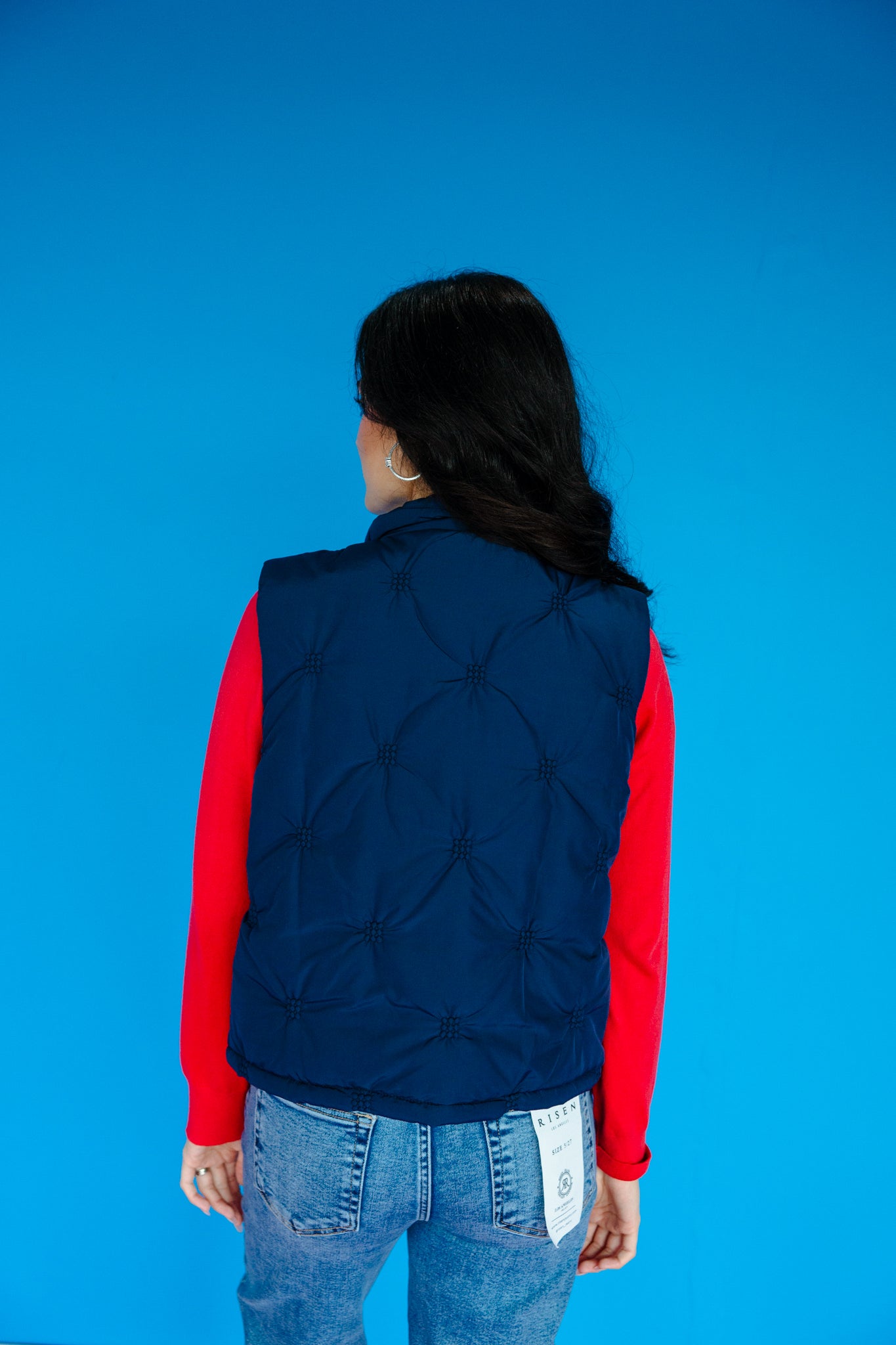 Leena Decorative Stitch Vest - Navy