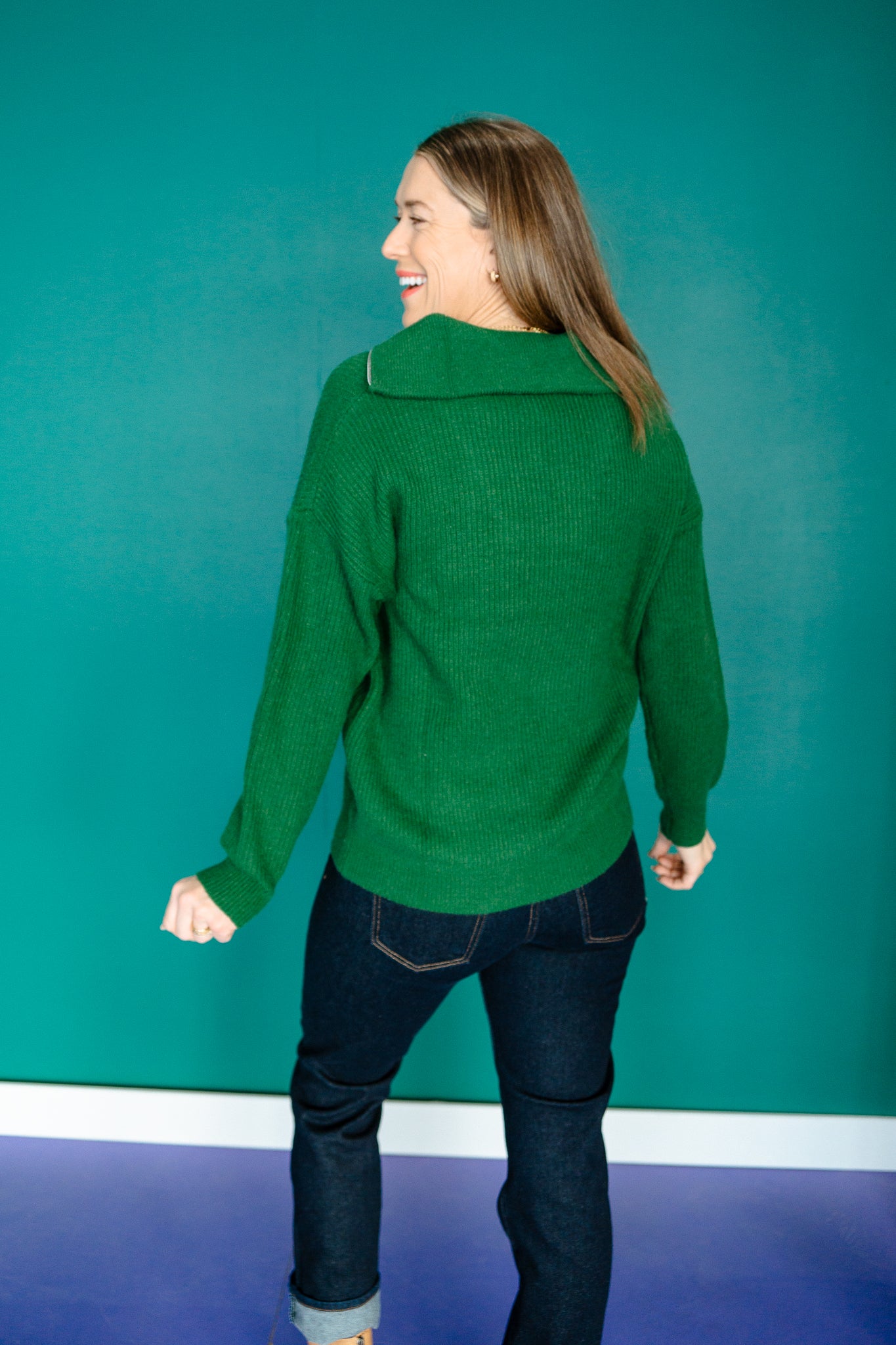 Tracey Collared Half Zip-Up Sweater - Forest Green