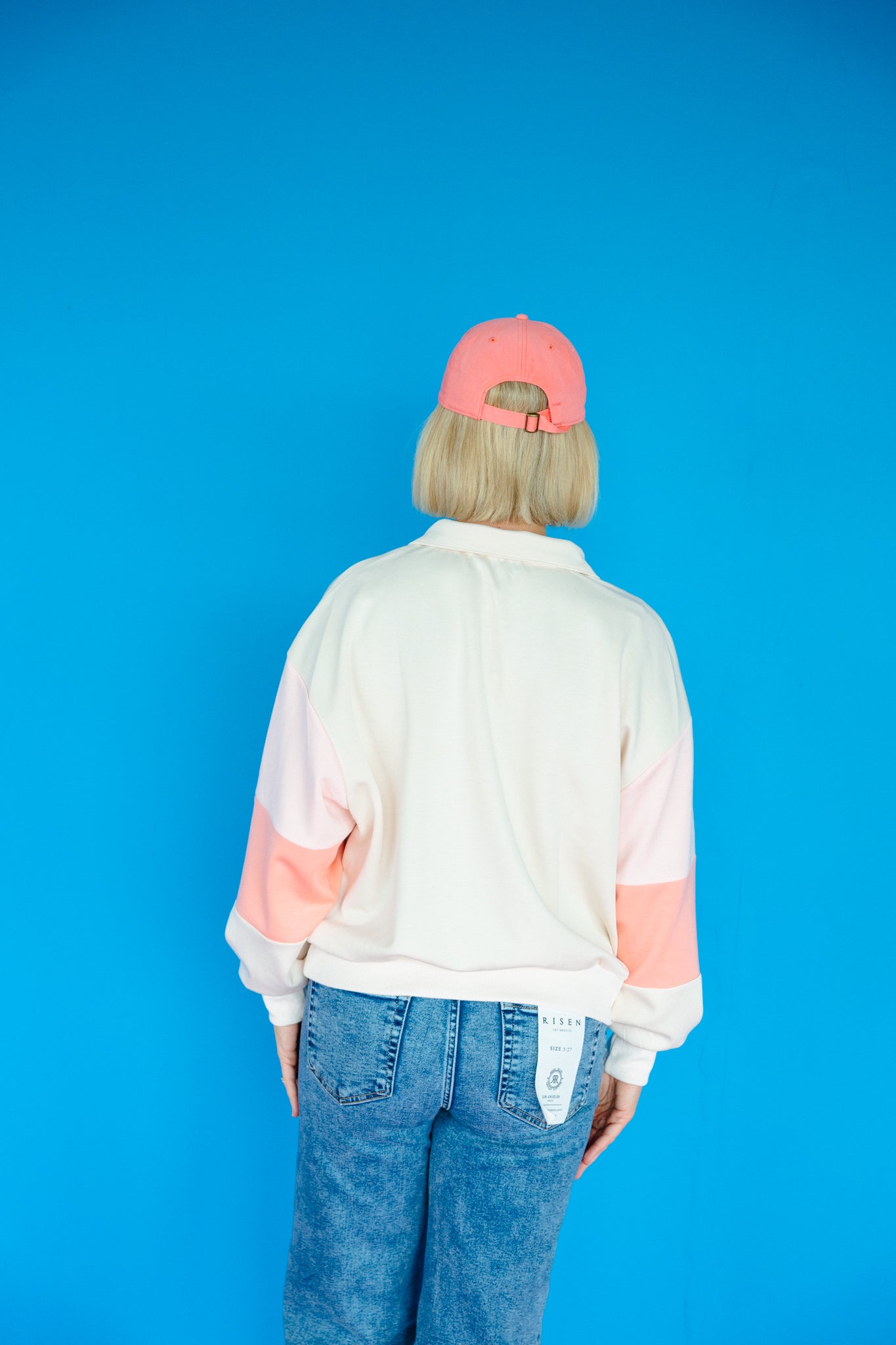 Cindy Color Block Quarter Zip Pullover - Cream + Tangerine