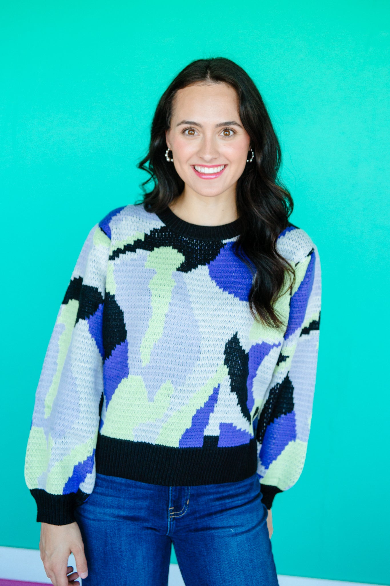 Tiffany Abstract Sweater - Acid Yellow + Black + Royal Purple