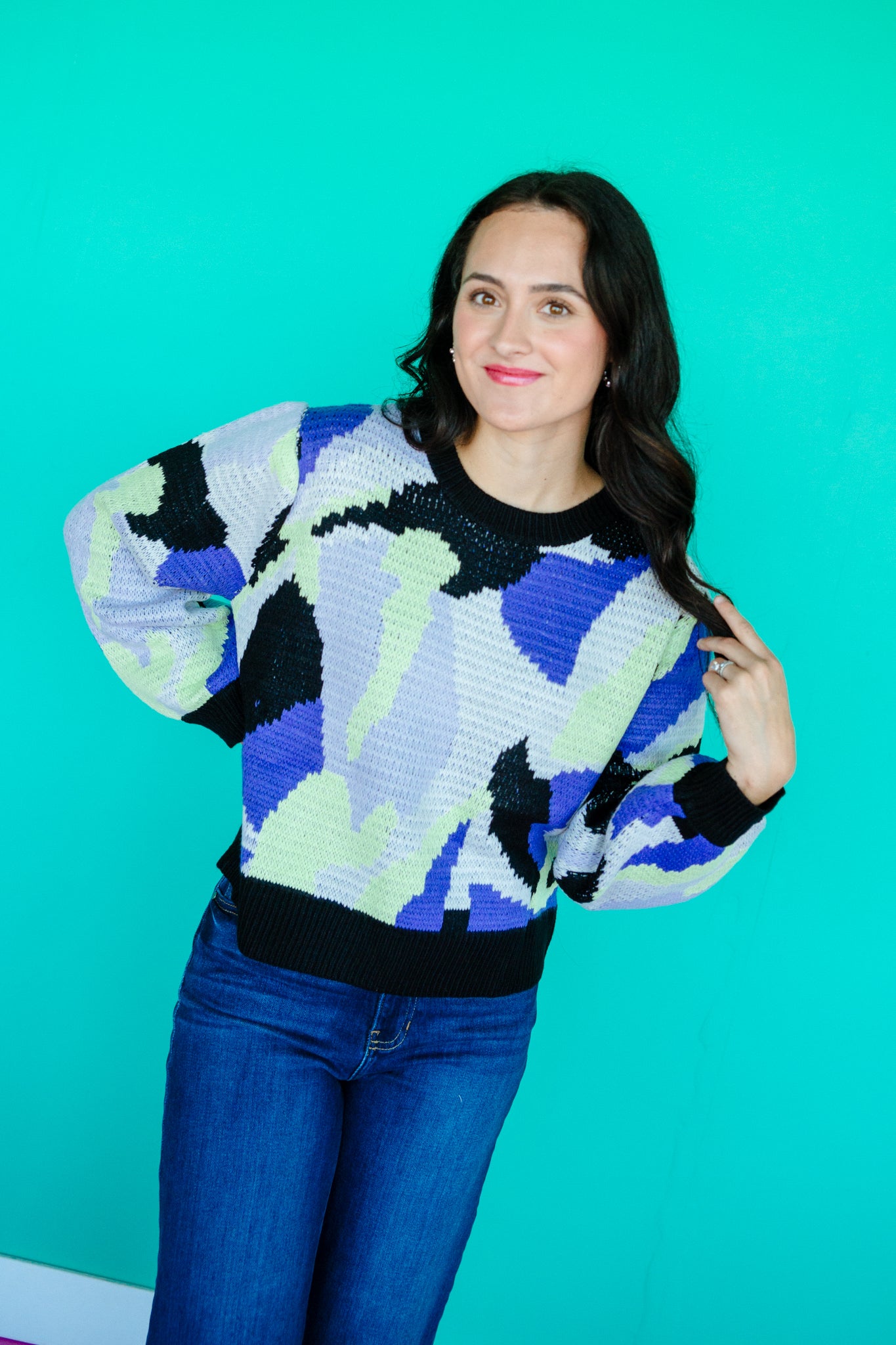 Tiffany Abstract Sweater - Acid Yellow + Black + Royal Purple