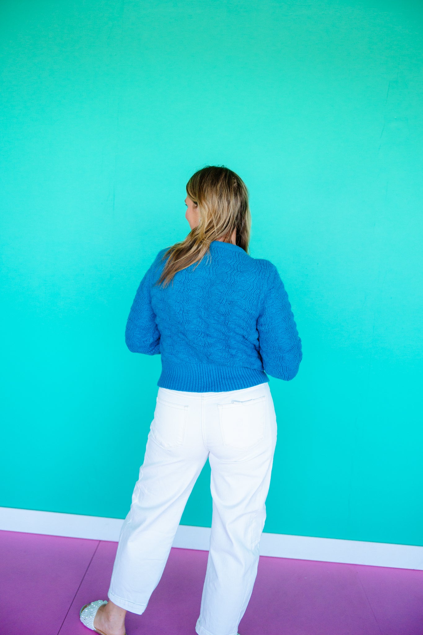 Addison Chunky Knit Cardigan - Blue + Cyclamen