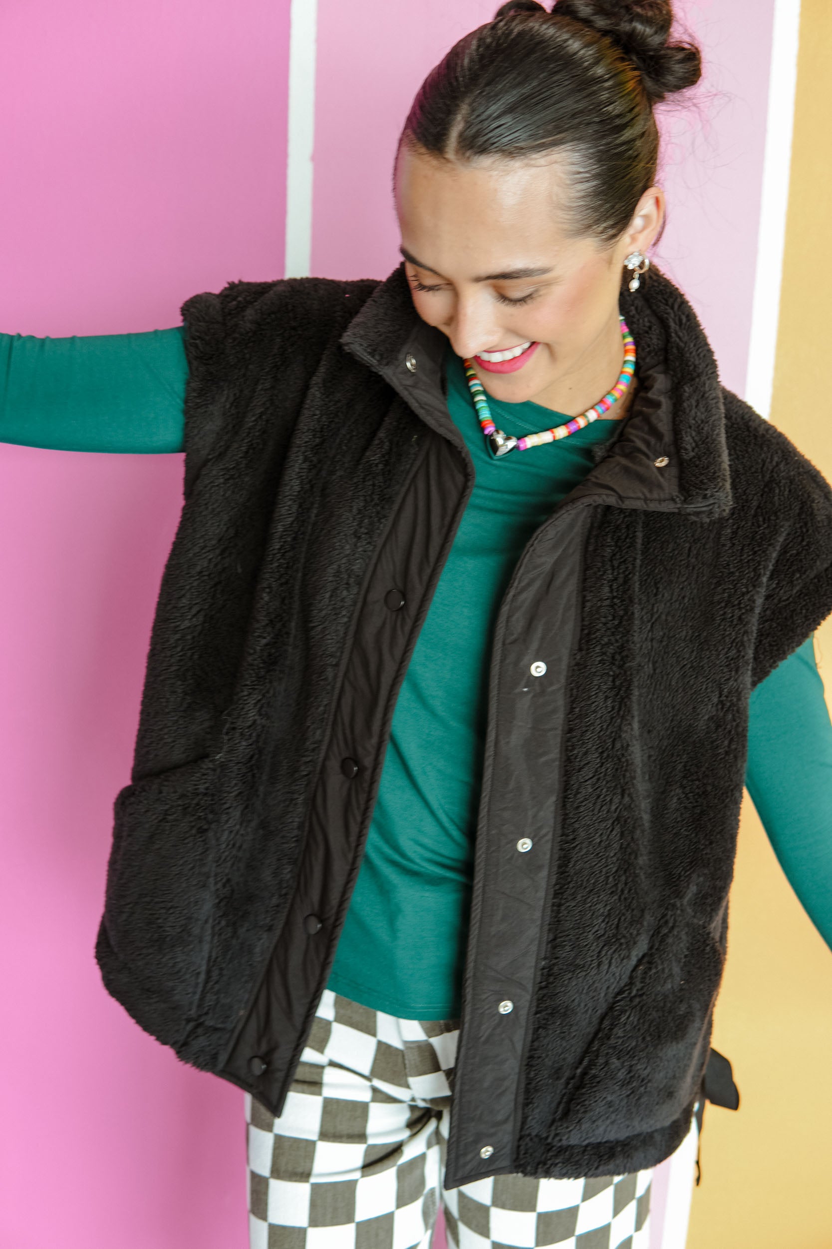 Fun this Fall Sherpa Vest - Black