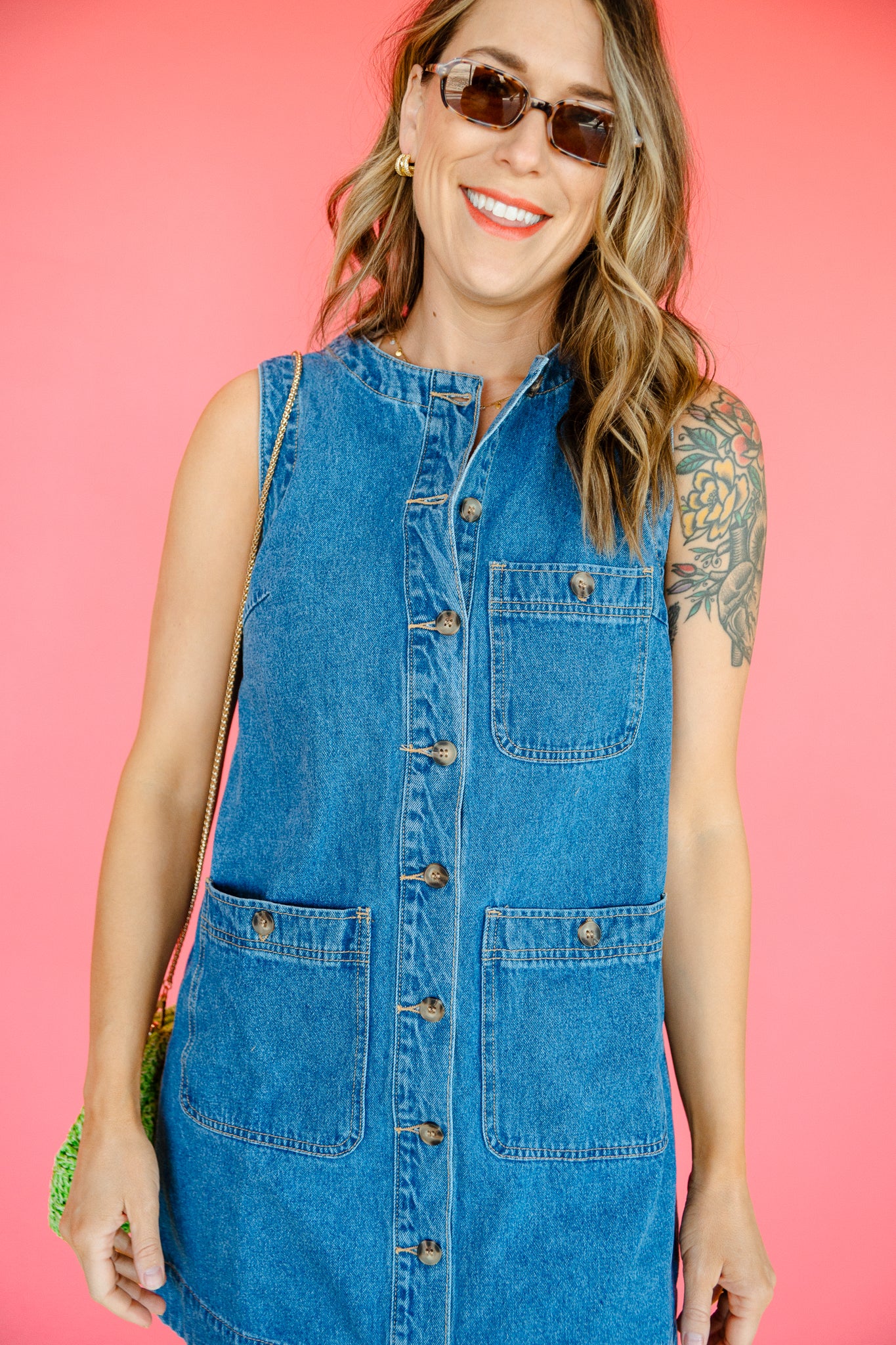 Delanie Denim Mini Dress - Medium Wash