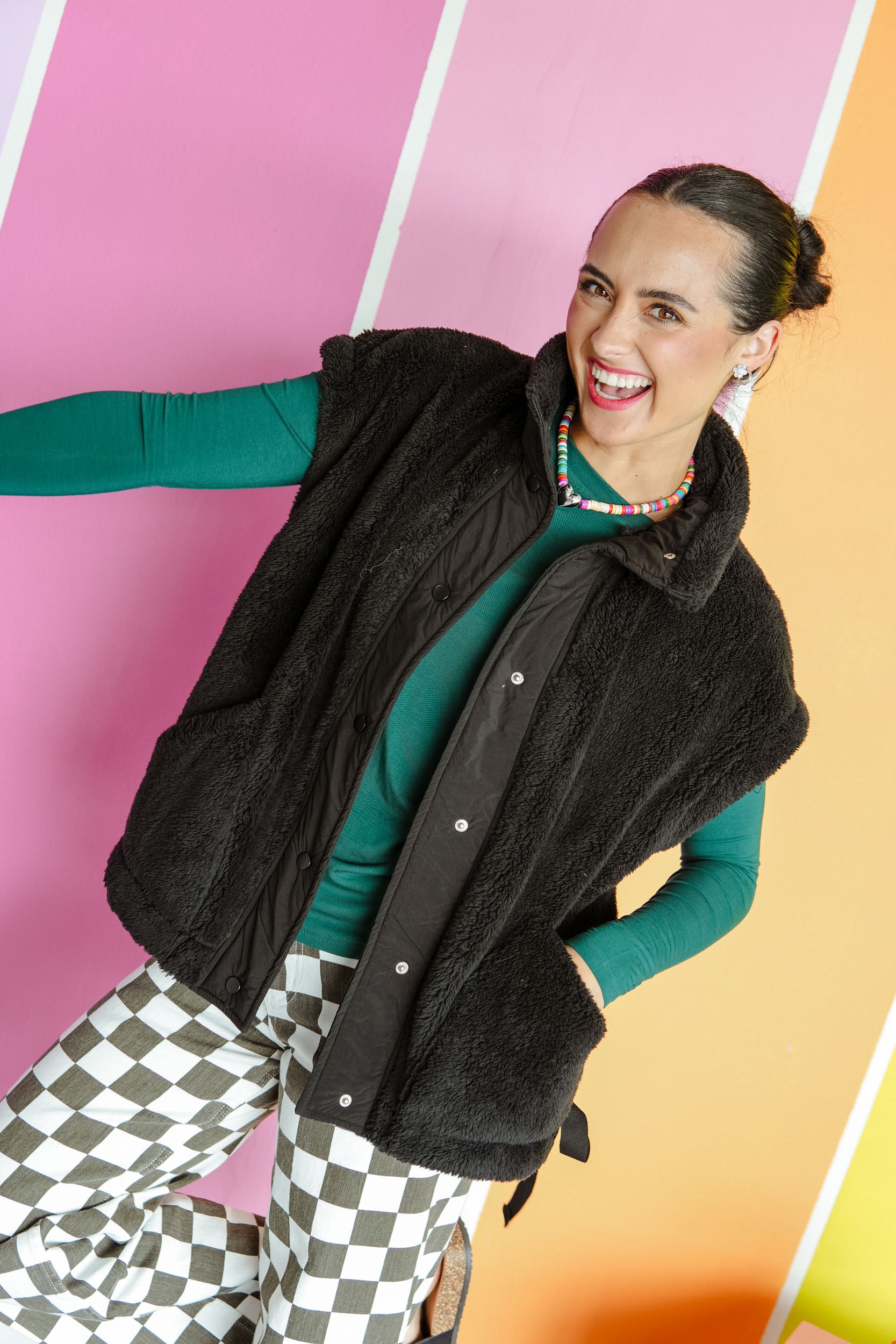 Fun this Fall Sherpa Vest - Black