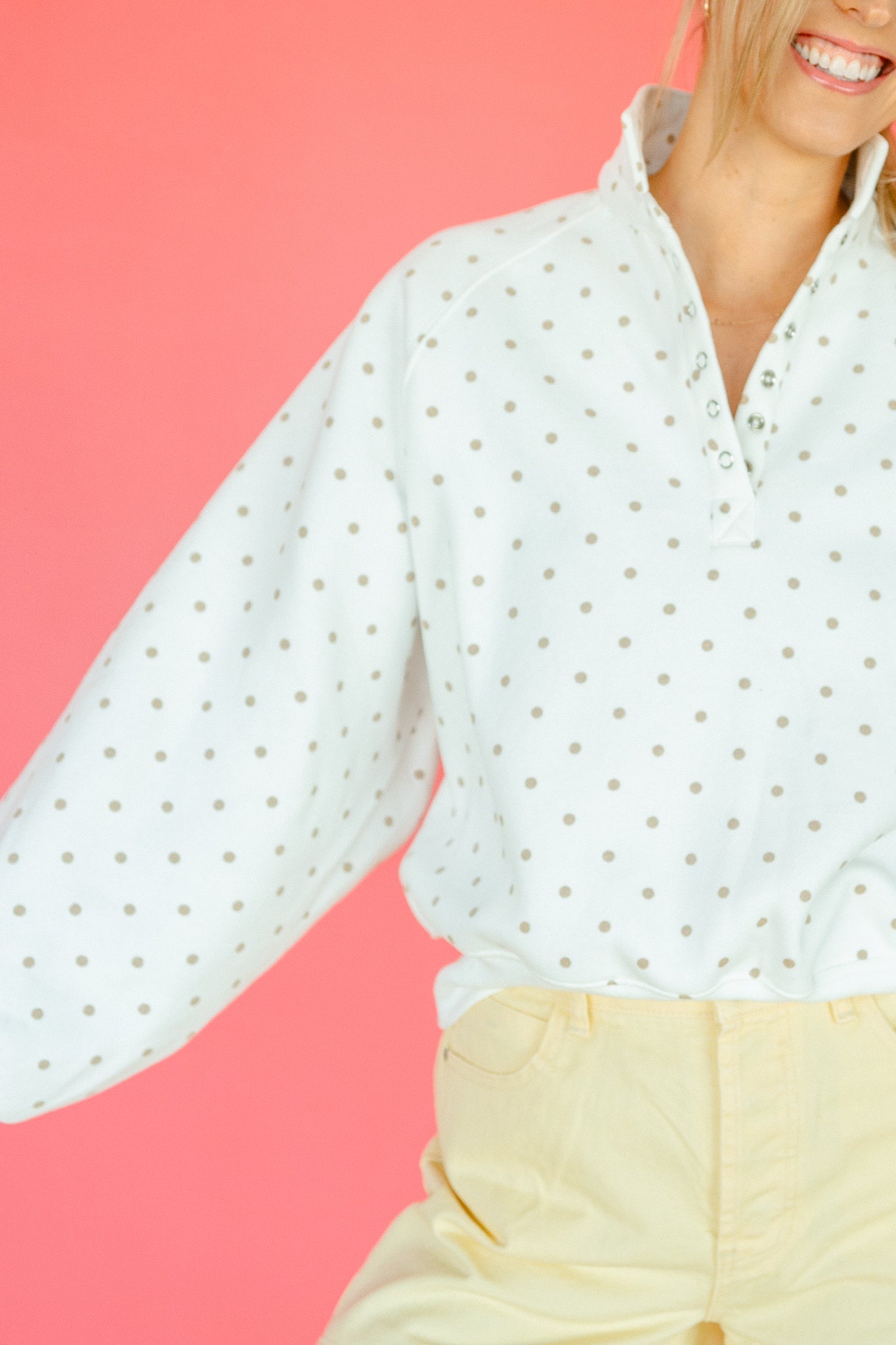 Julie Button Pullover - Ivory + Beige