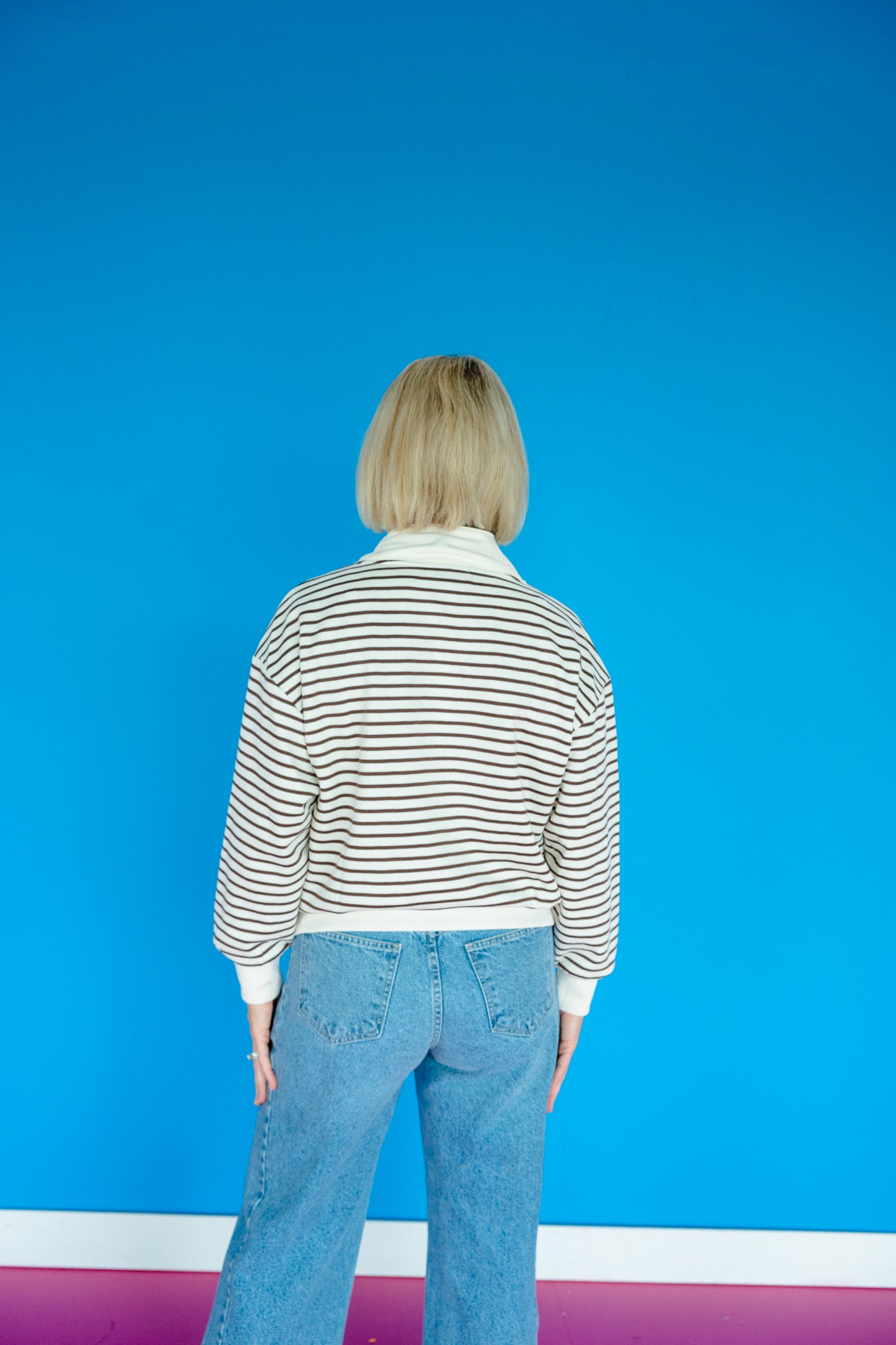 Gracie Half Zip Striped Pullover - Oatmeal + Dark Chocolate