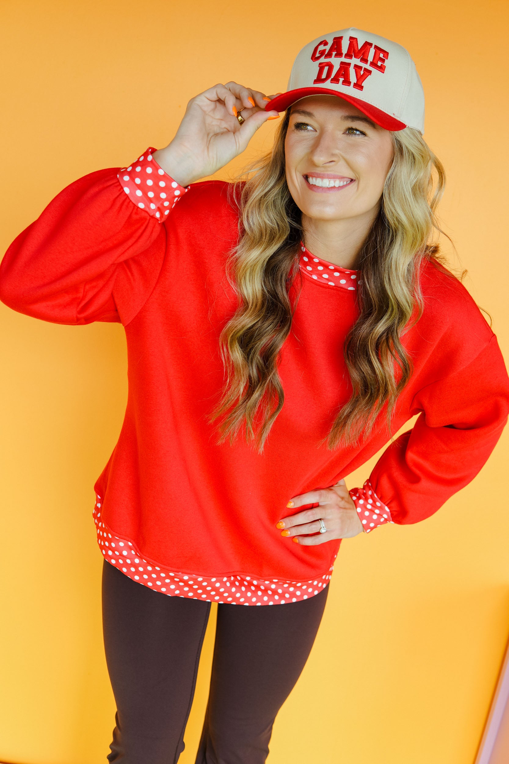 All About It Polka Dot Sweatshirt - True Red