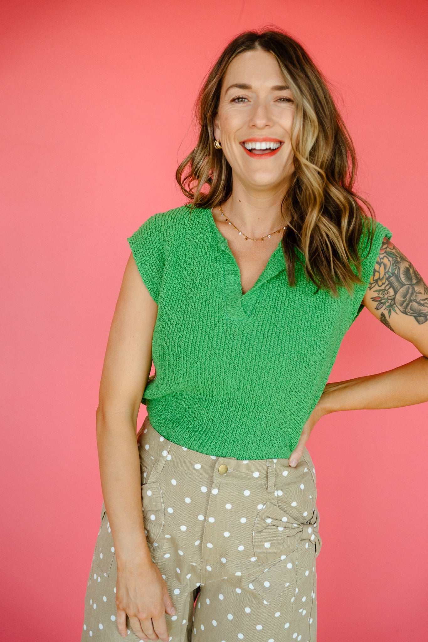 Shania Cotton Slub Sweater Top - Grass/Kerry Green