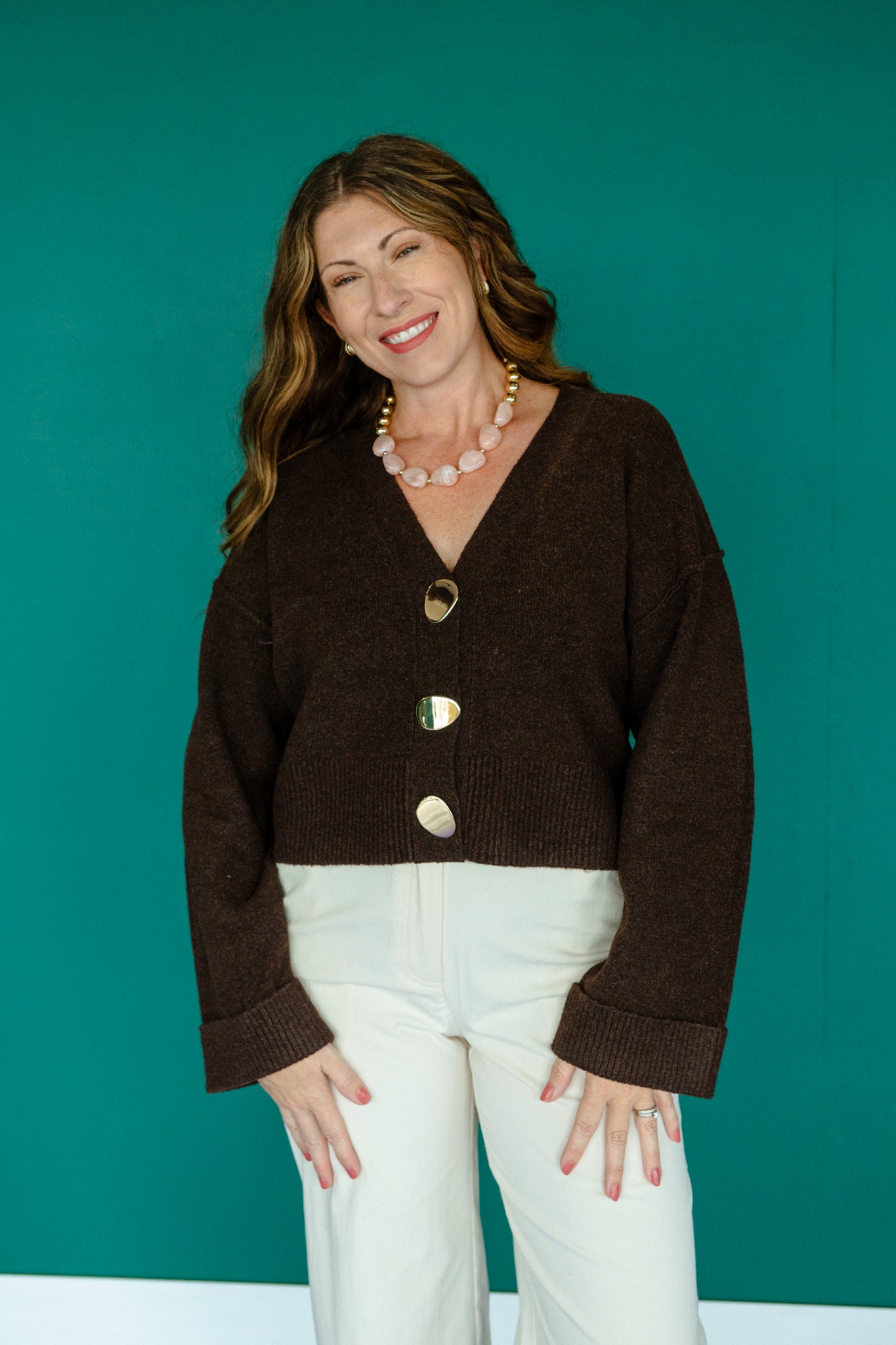 Samantha Button Cardigan - Dark Brown