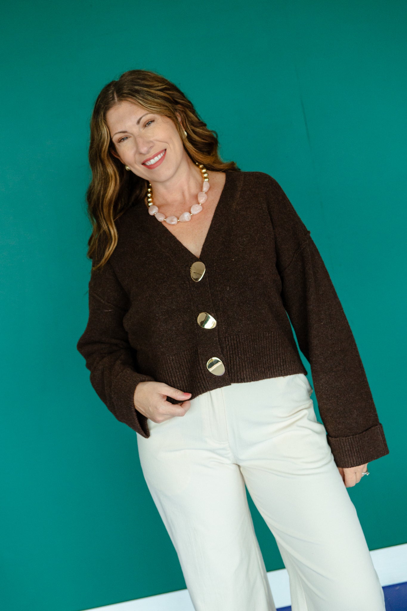 Samantha Button Cardigan - Dark Brown