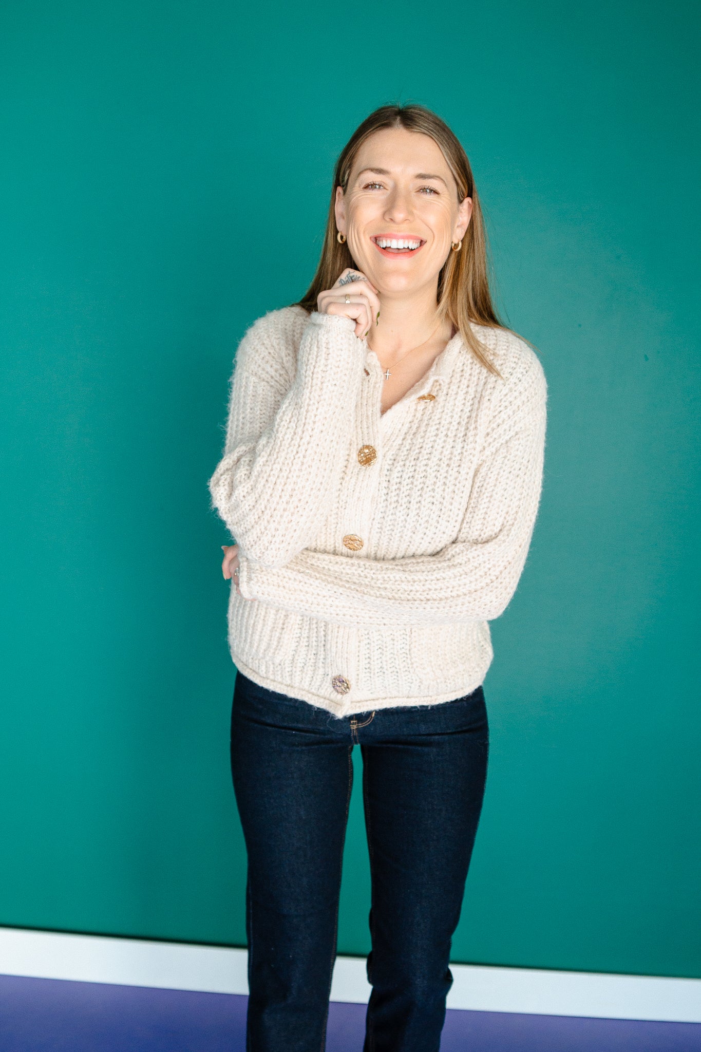 Shonda Chunky Cardigan - Beige + Gold