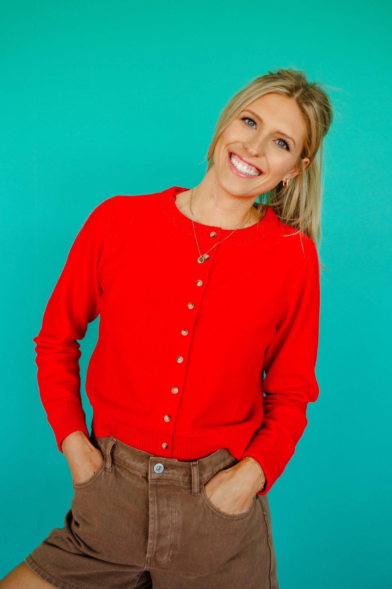 Peppa Button Up Cardigan - True Red