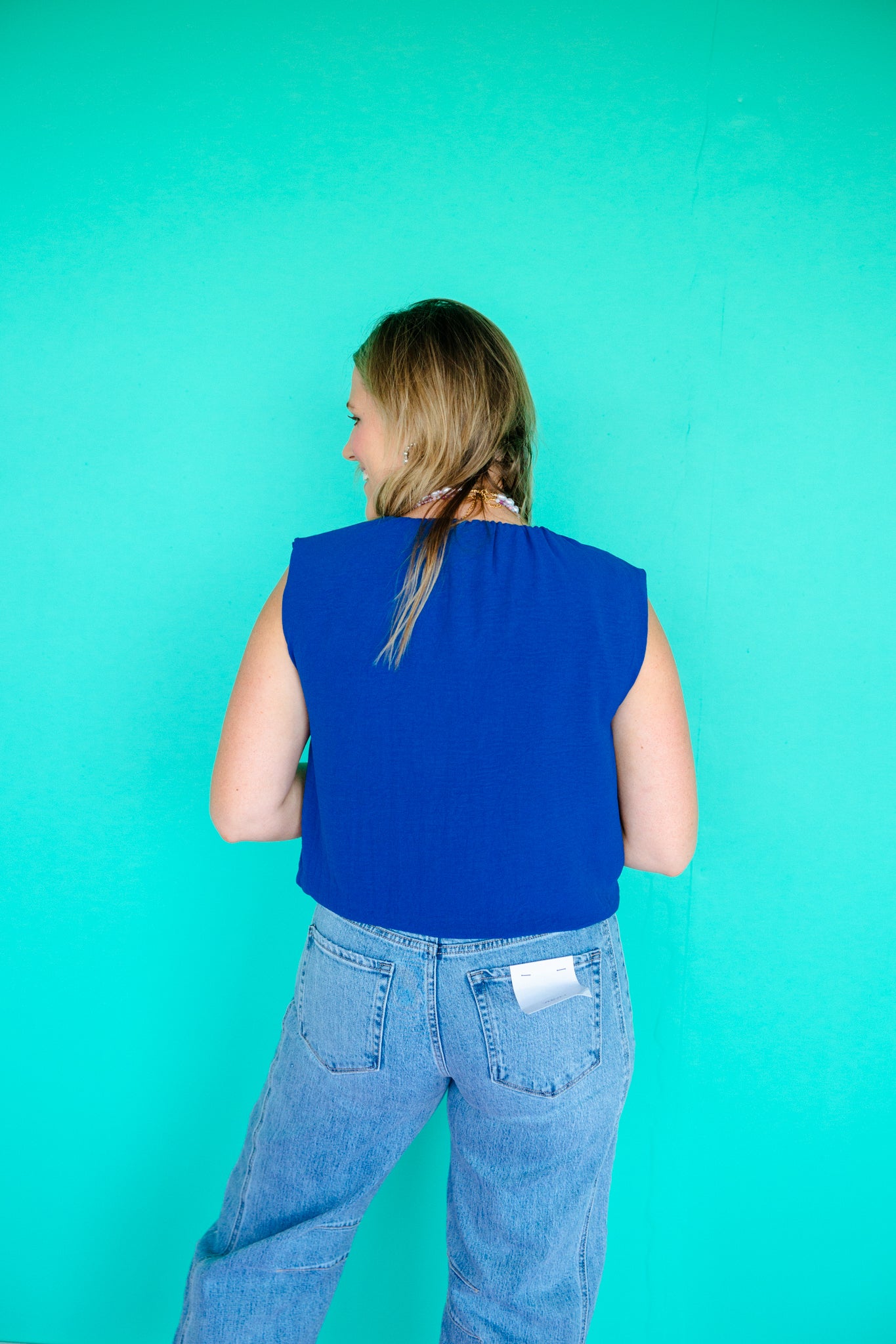 Mina Bubble Hem Tank - Bold Blue