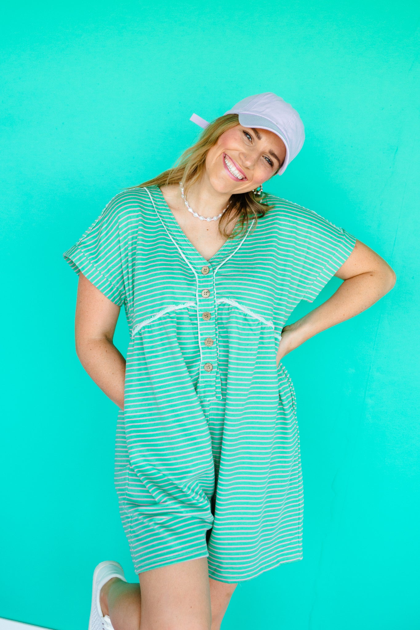 Bridget Striped Romper - Jade + Rose