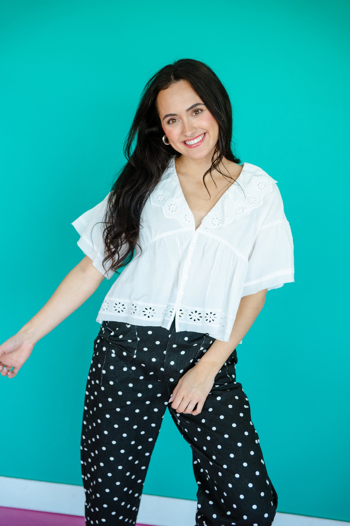 Tandie Eyelet Ruffle Blouse - Cool White