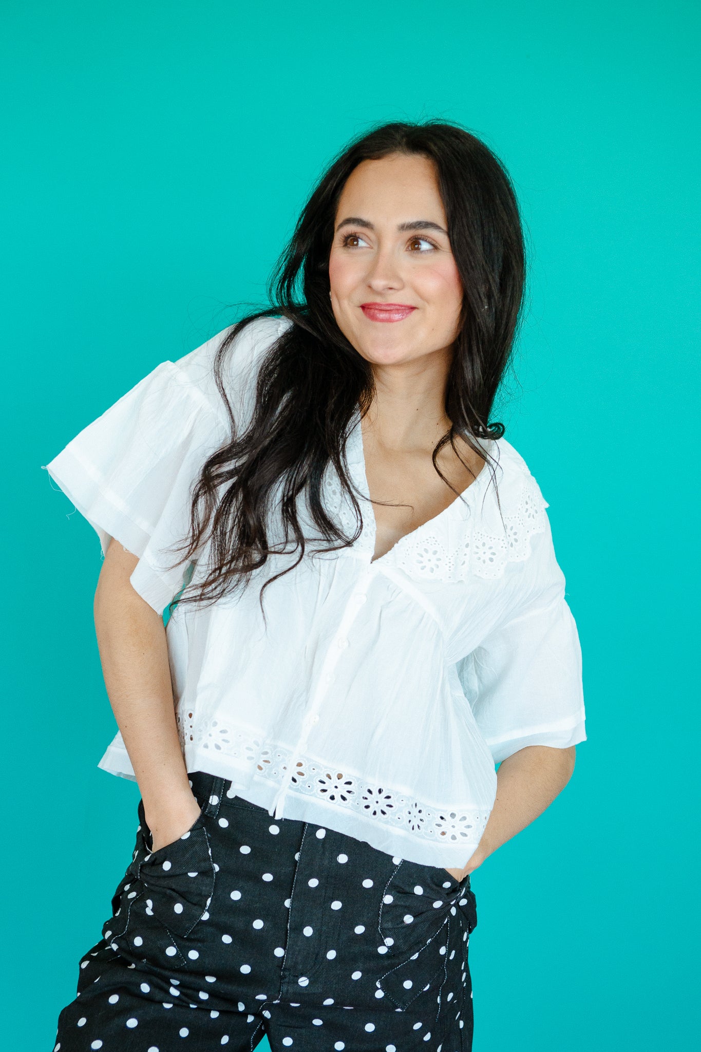 Tandie Eyelet Ruffle Blouse - Cool White