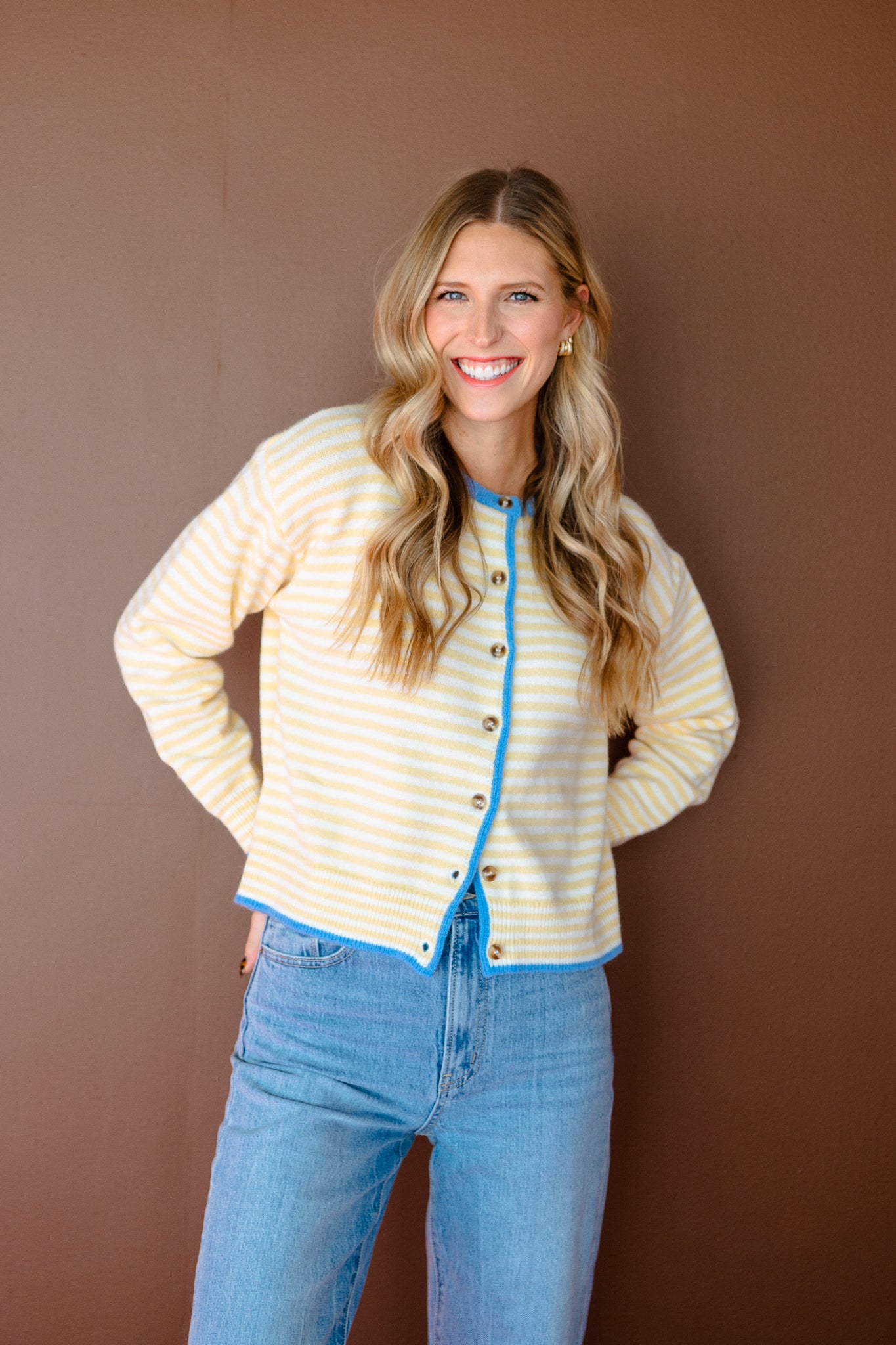 Lilliana Striped Button Up Cardigan - Corn + Cornflower