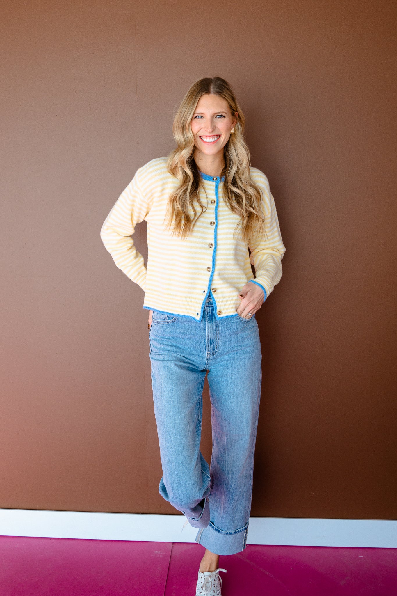 Lilliana Striped Button Up Cardigan - Corn + Cornflower