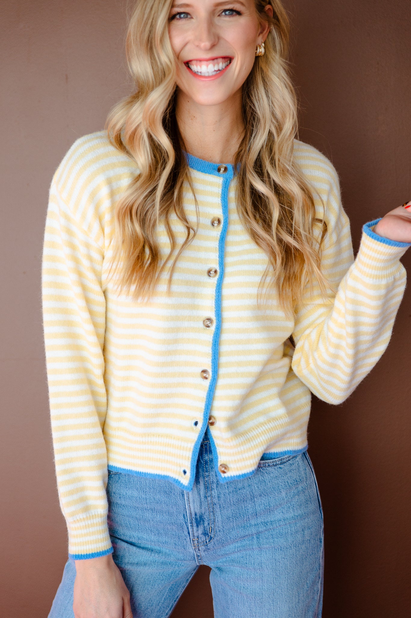 Lilliana Striped Button Up Cardigan - Corn + Cornflower