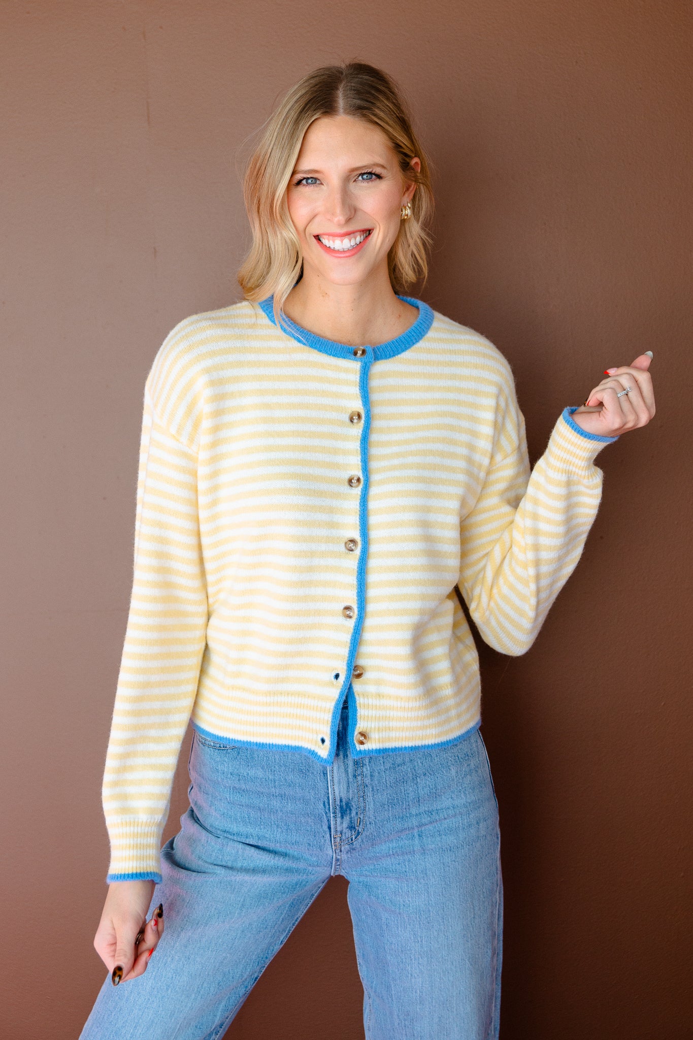 Lilliana Striped Button Up Cardigan - Corn + Cornflower