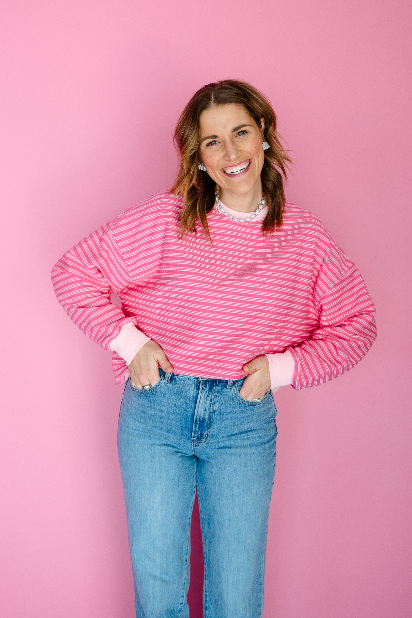 Miranda Striped Sweatshirt - Rose + Pastel Pink