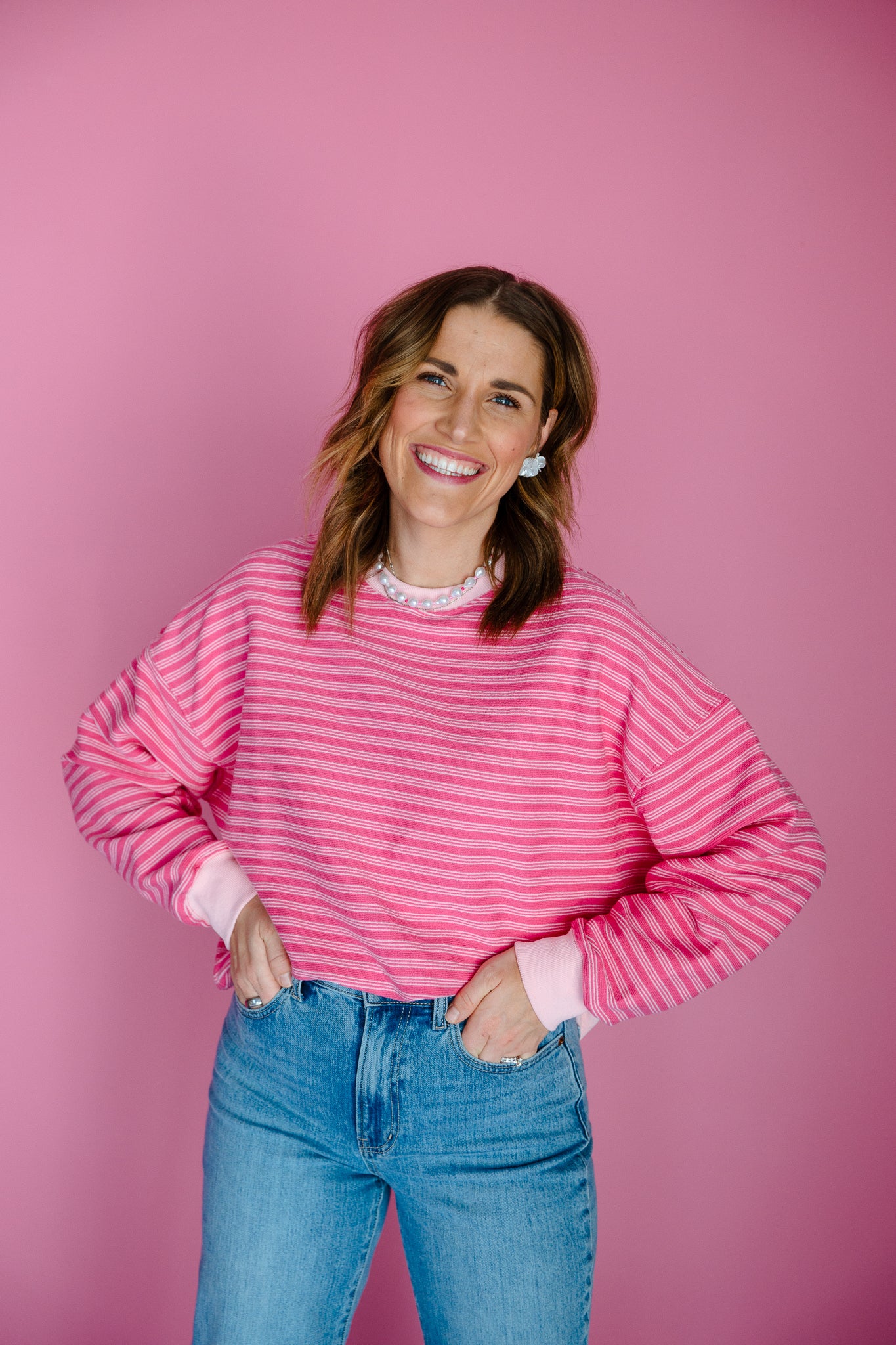 Miranda Striped Sweatshirt - Rose + Pastel Pink