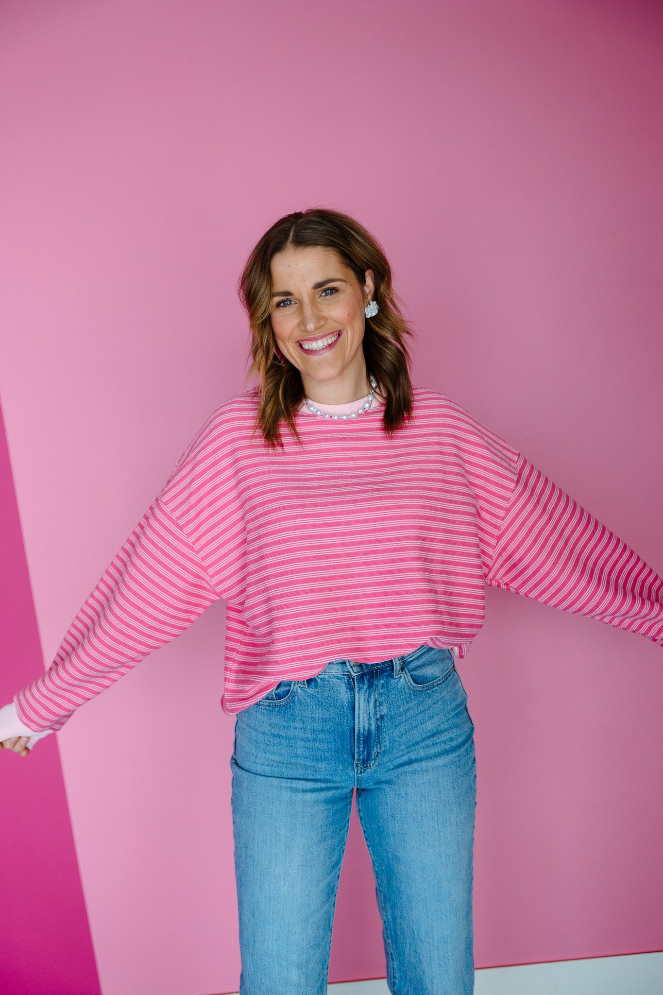 Miranda Striped Sweatshirt - Rose + Pastel Pink