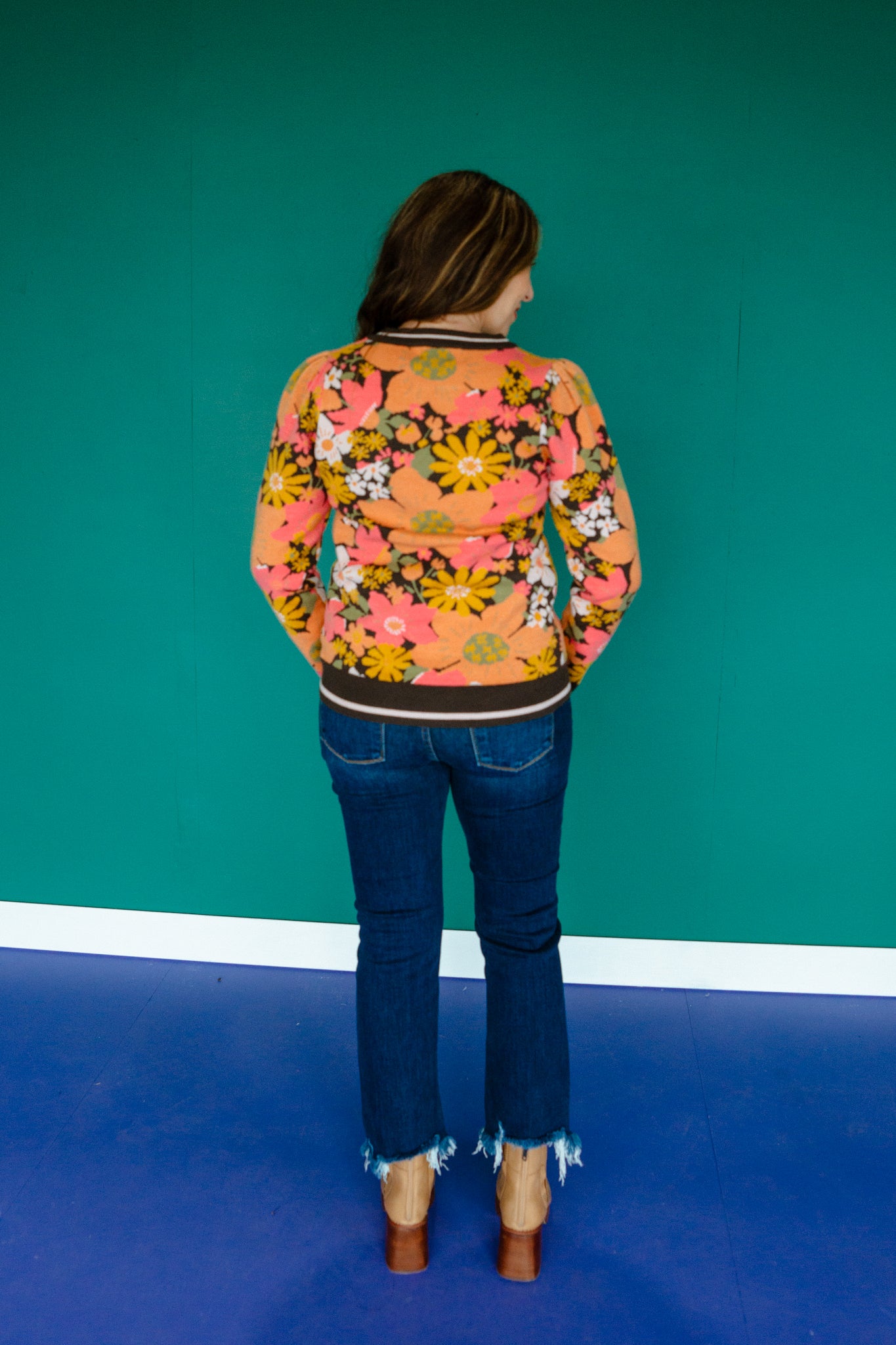 Carli Floral Sweater - Orange + Coral + Mustard