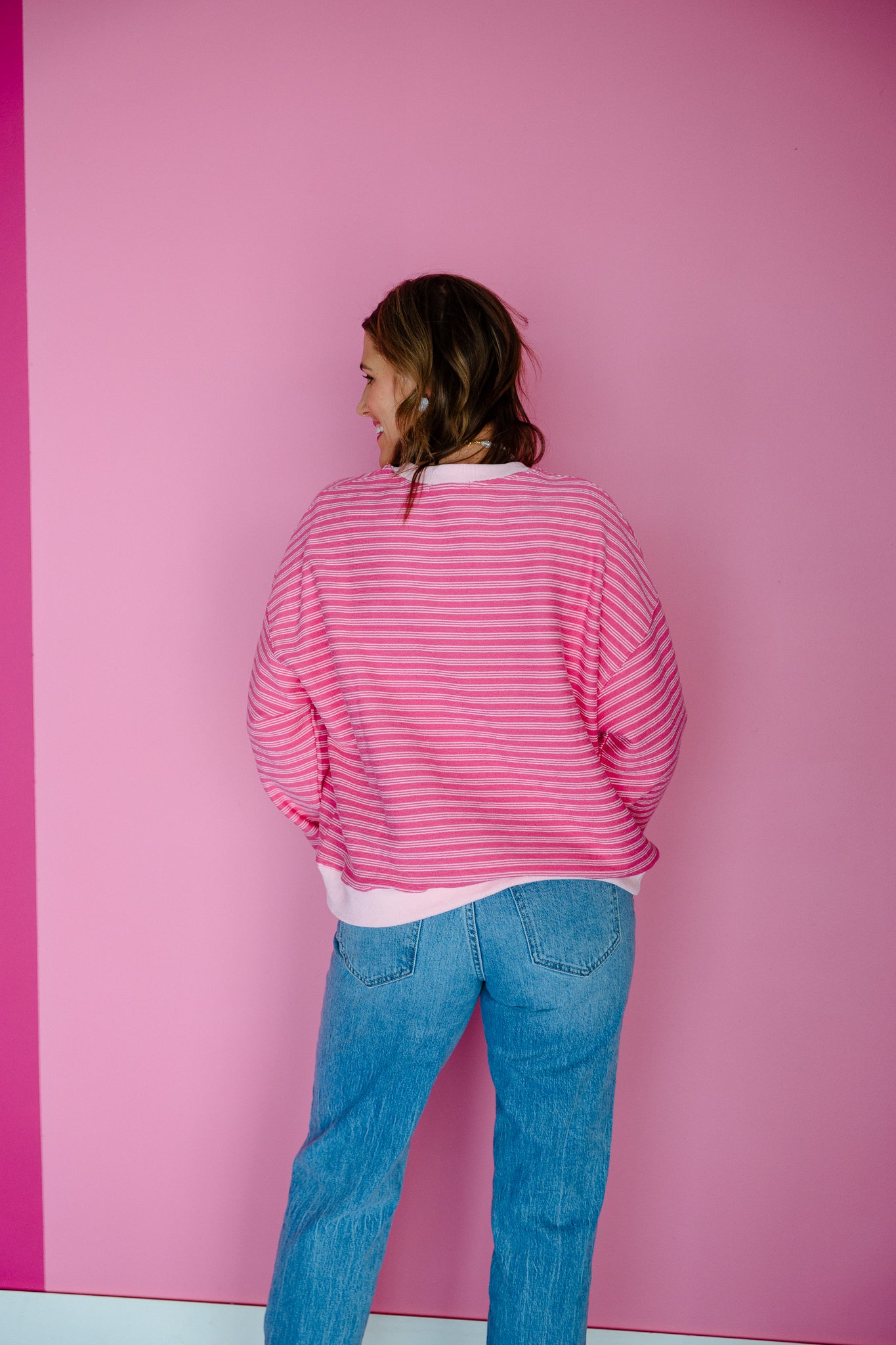 Miranda Striped Sweatshirt - Rose + Pastel Pink
