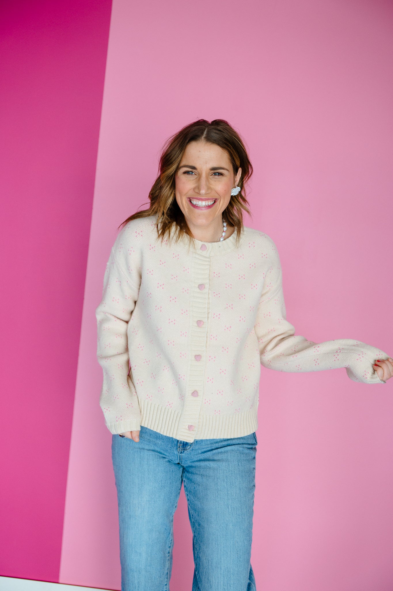 Carsyn Button Up Cardigan - Pink Beige + Rose