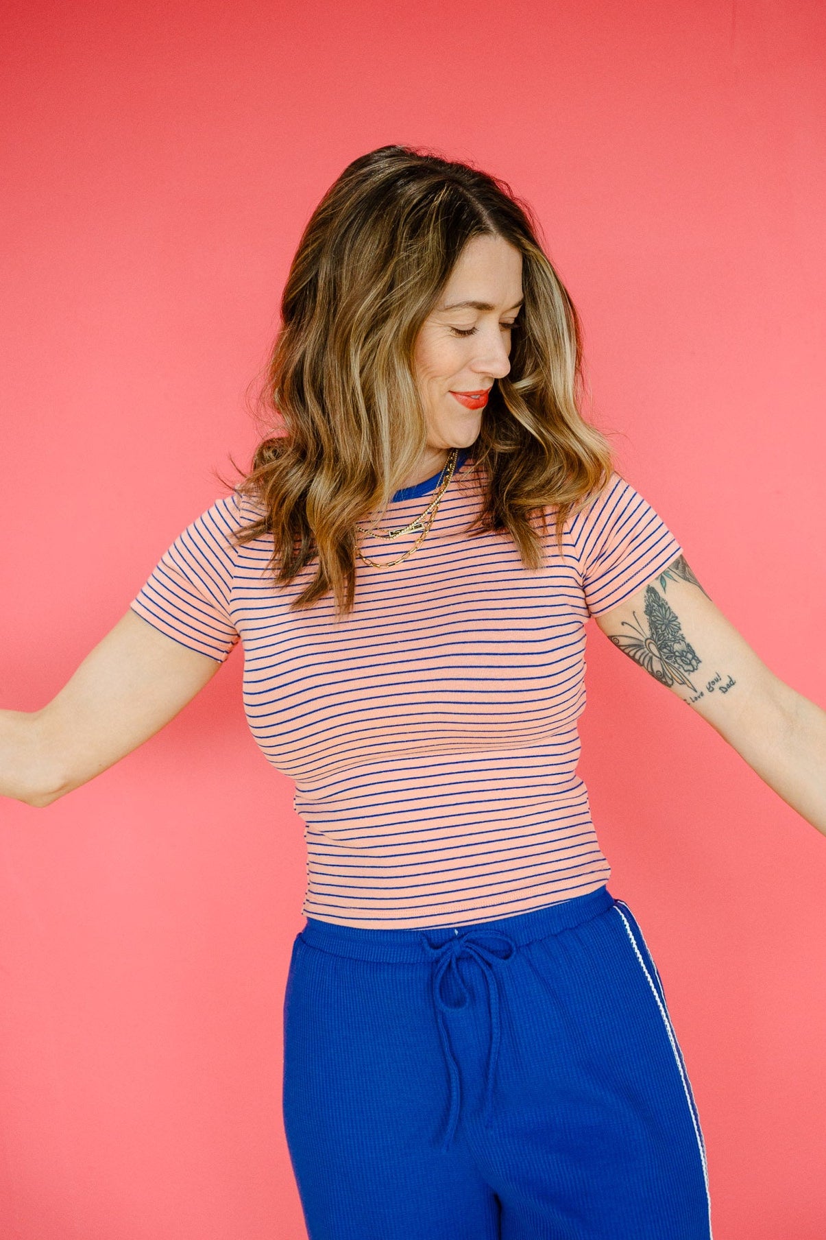 Gail Striped Baby Tee - Apricot + Heliotrope