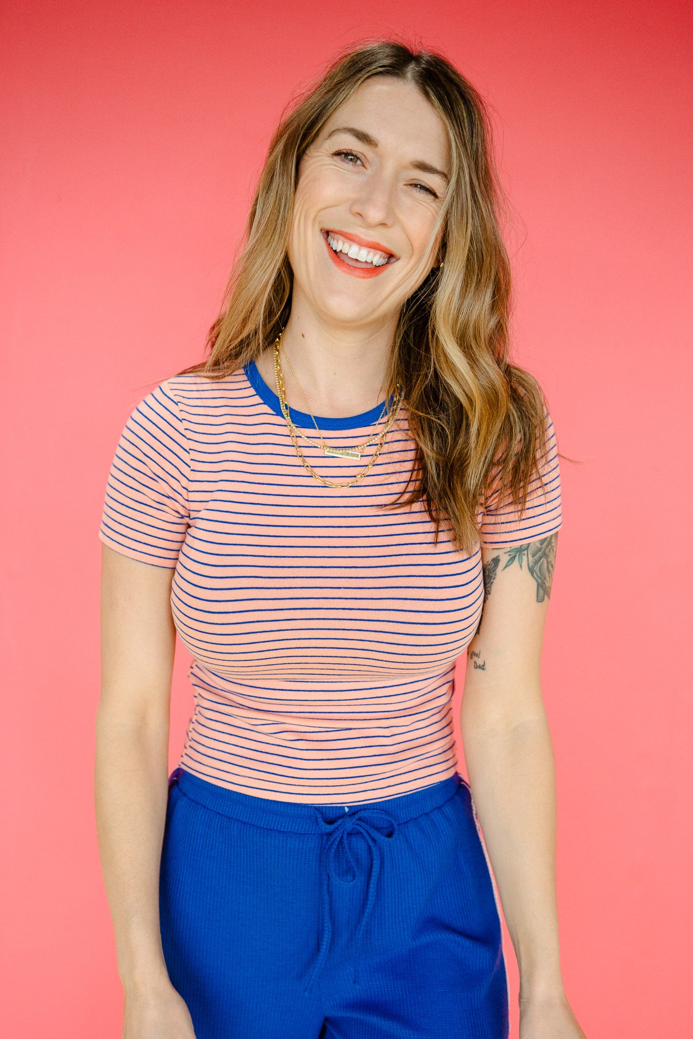 Gail Striped Baby Tee - Apricot + Heliotrope