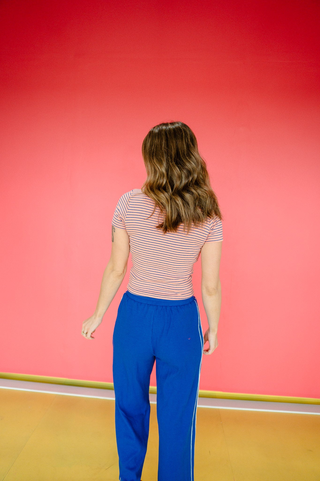 Gail Striped Baby Tee - Apricot + Heliotrope