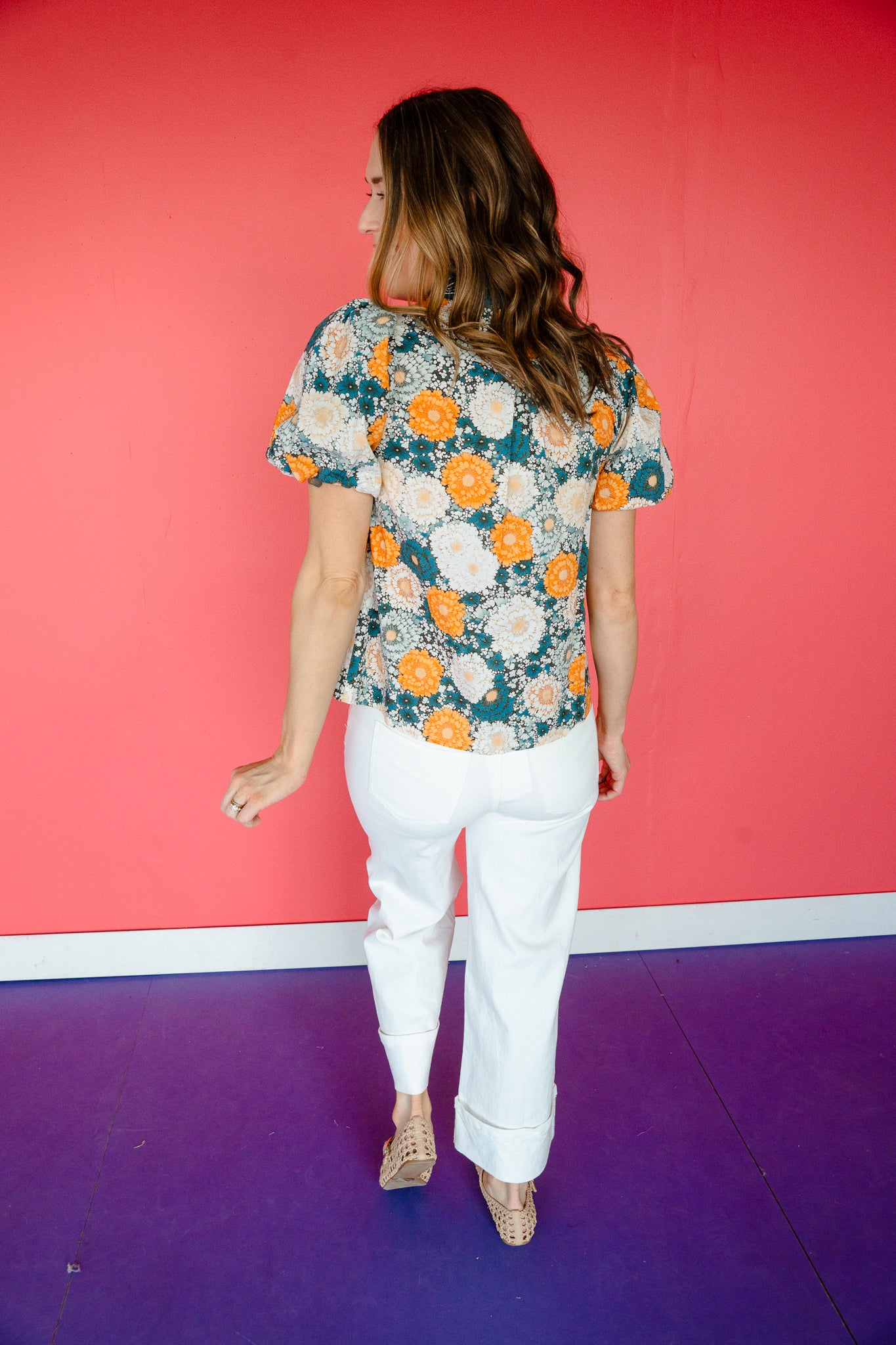 Faith Puff Sleeve Top - Warm Navy + Saffron