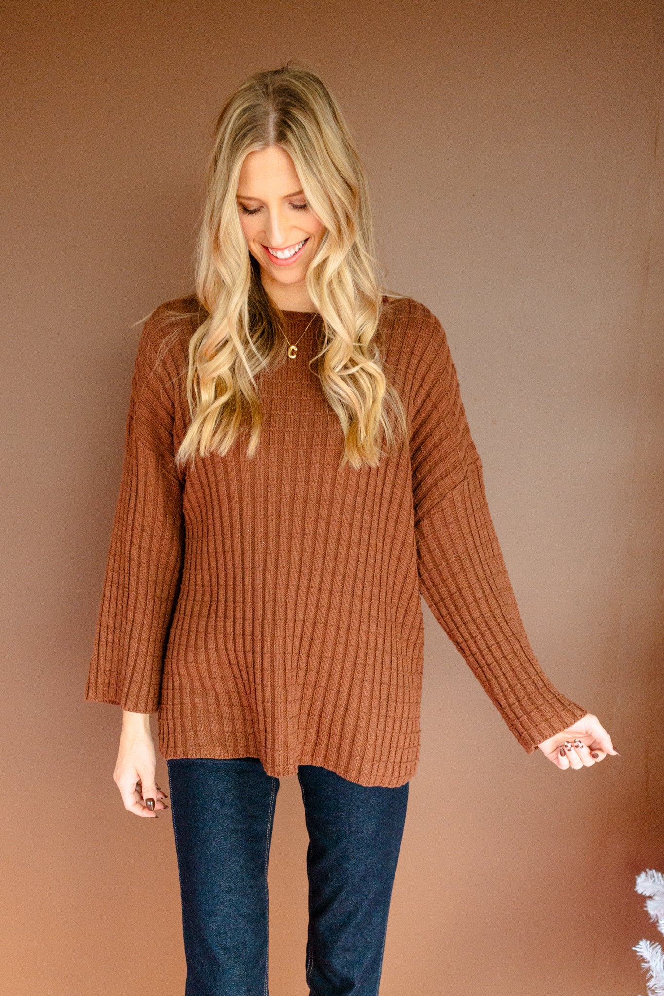 Aviva Sweater Tunic and Pleated Skirt Set - Chocolate