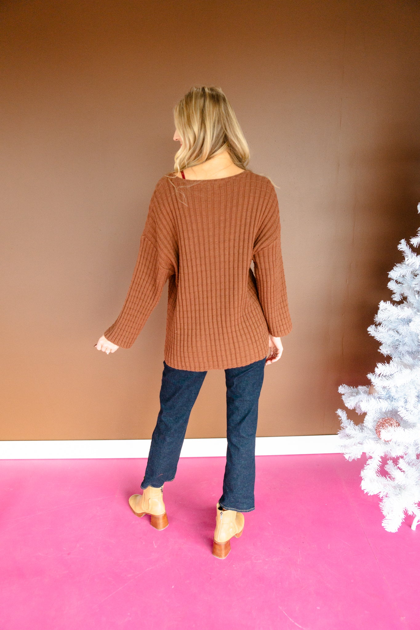 Aviva Sweater Tunic and Pleated Skirt Set - Chocolate