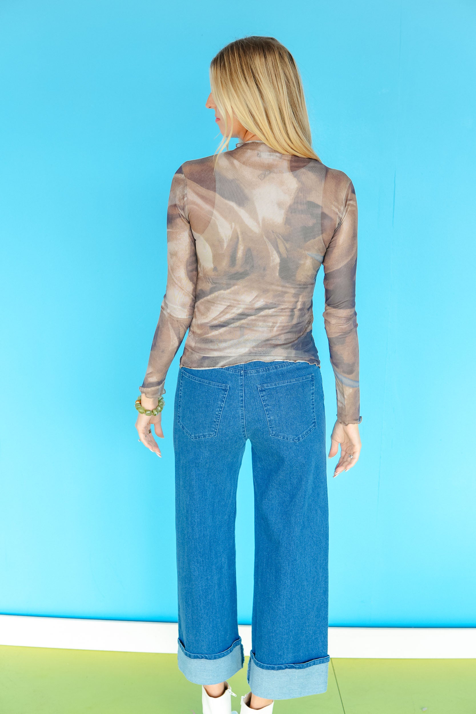 Meet Me Downtown Mesh Top - Olive + Moss + Brown