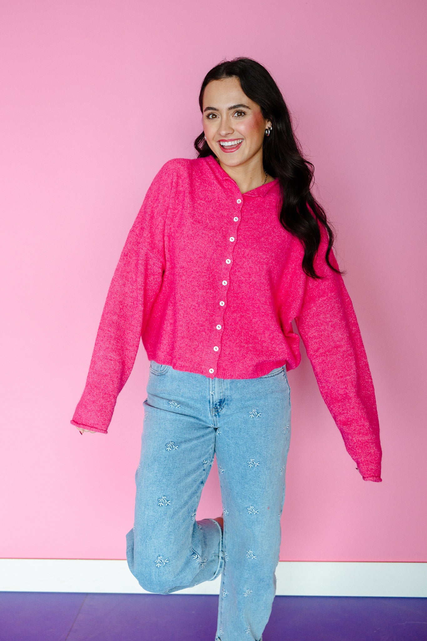 Millicent Button Down Sweater - Magenta