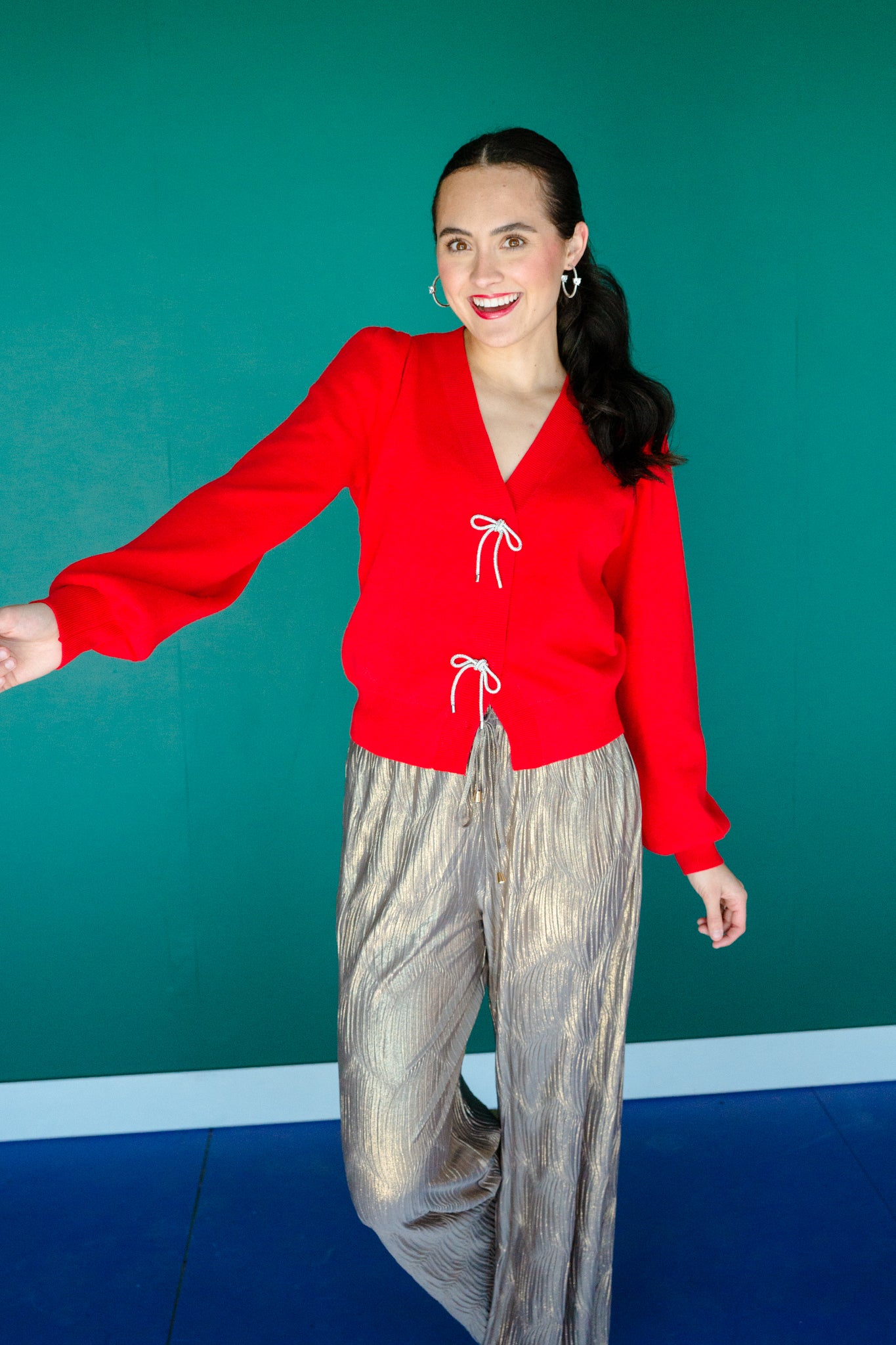 Zaria Bow Detail Cardigan - True Red