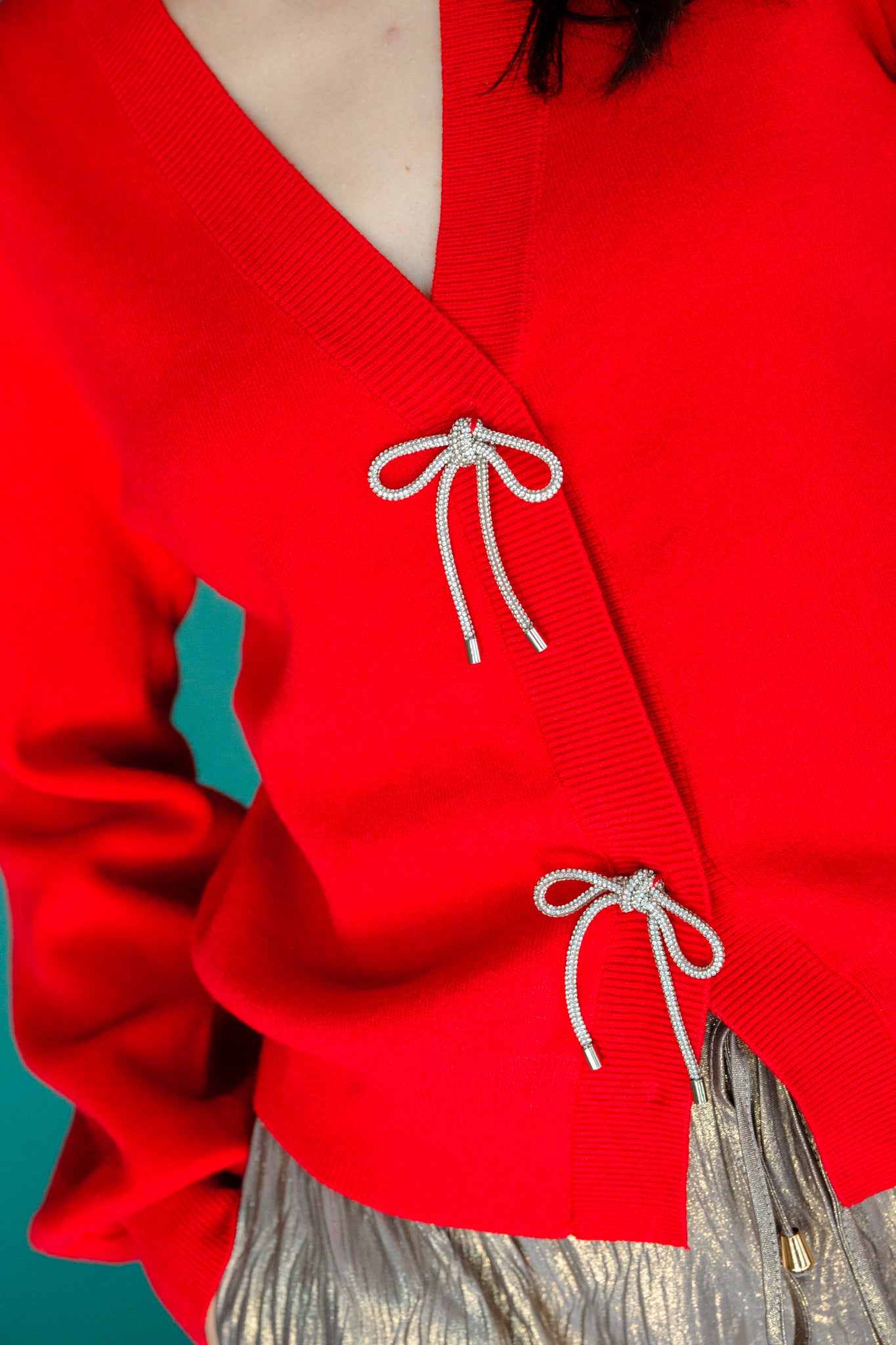 Zaria Bow Detail Cardigan - True Red