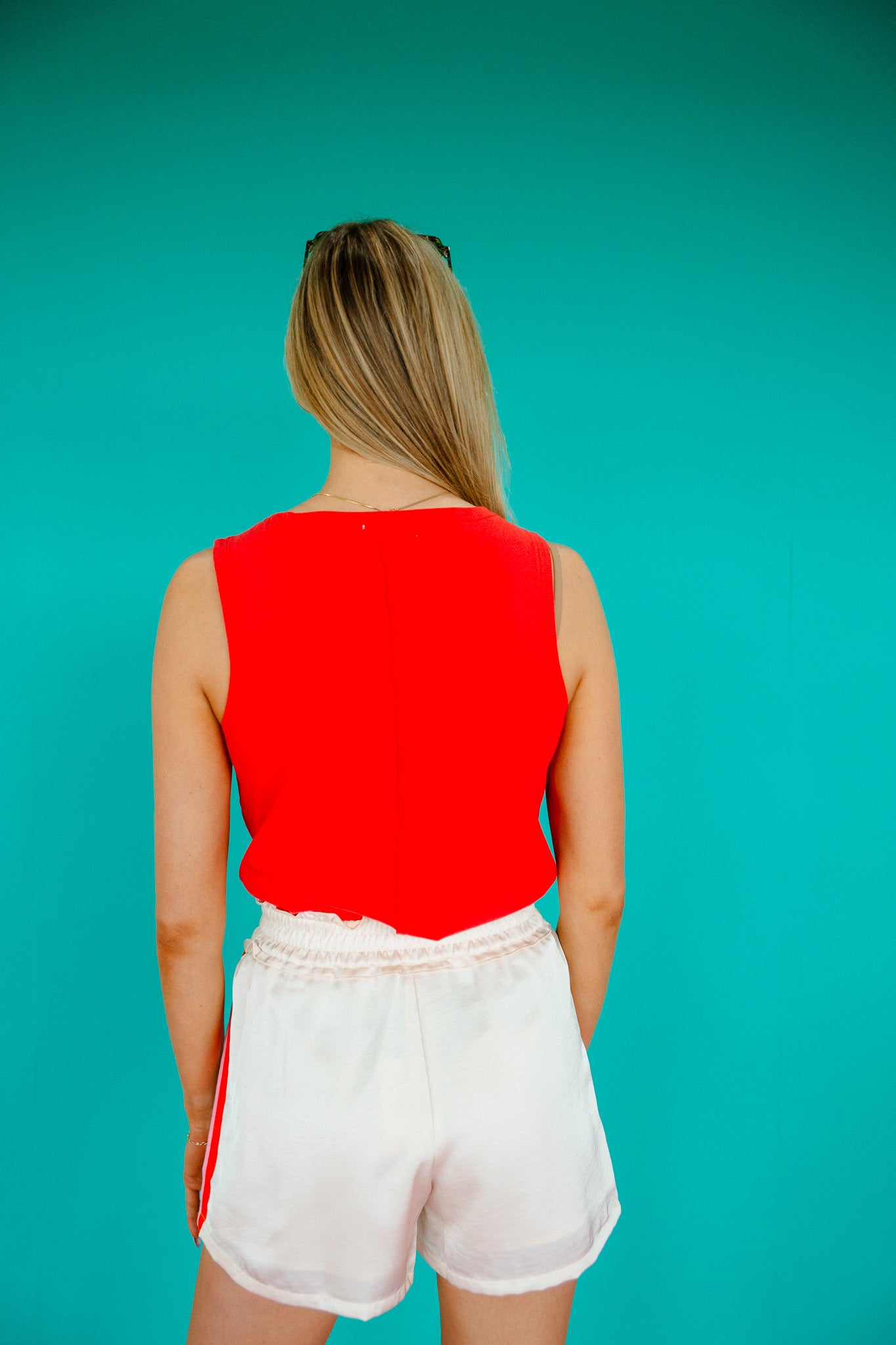 Selena Boat Neck Tank - Coral Red