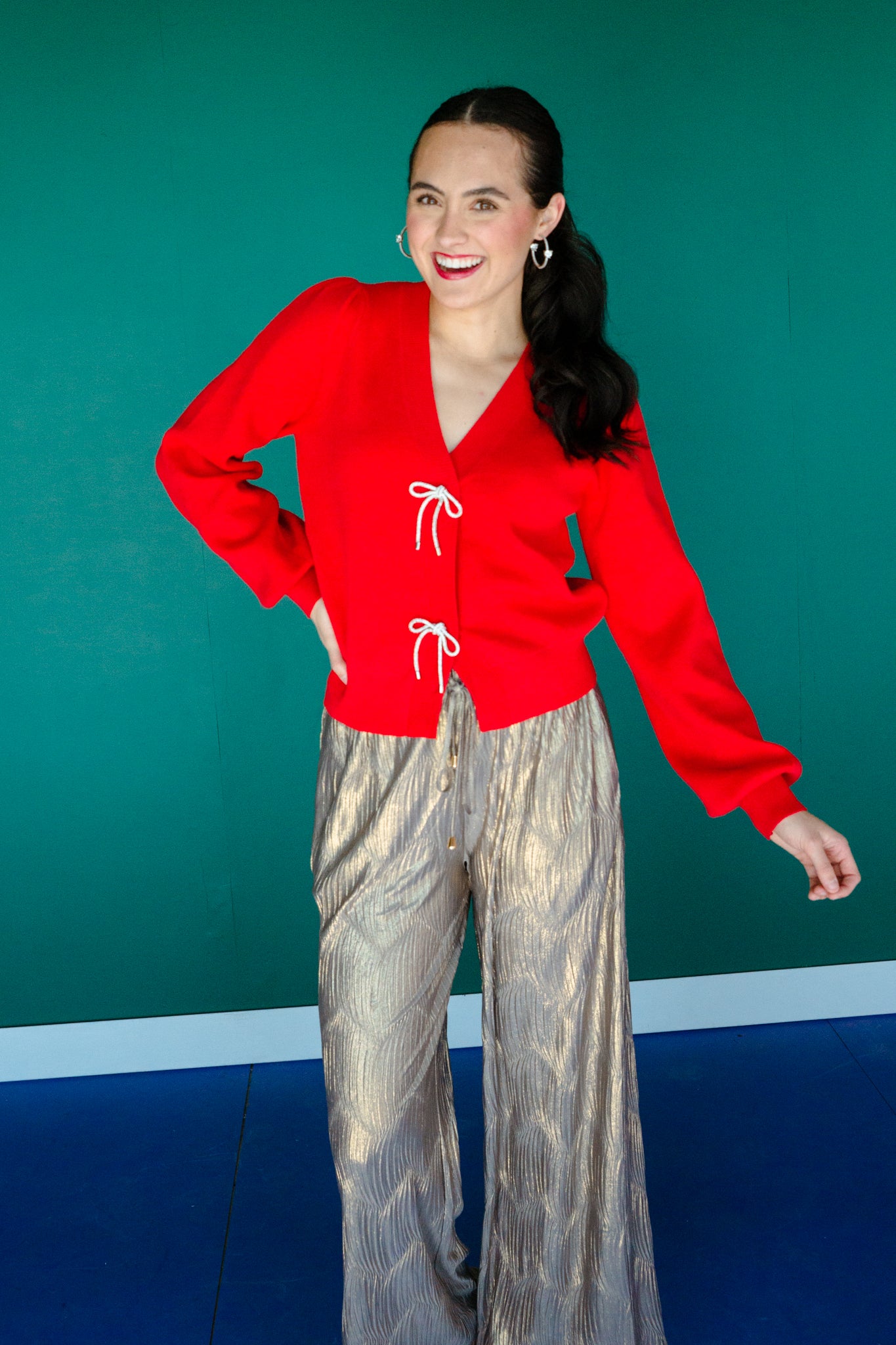 Zaria Bow Detail Cardigan - True Red