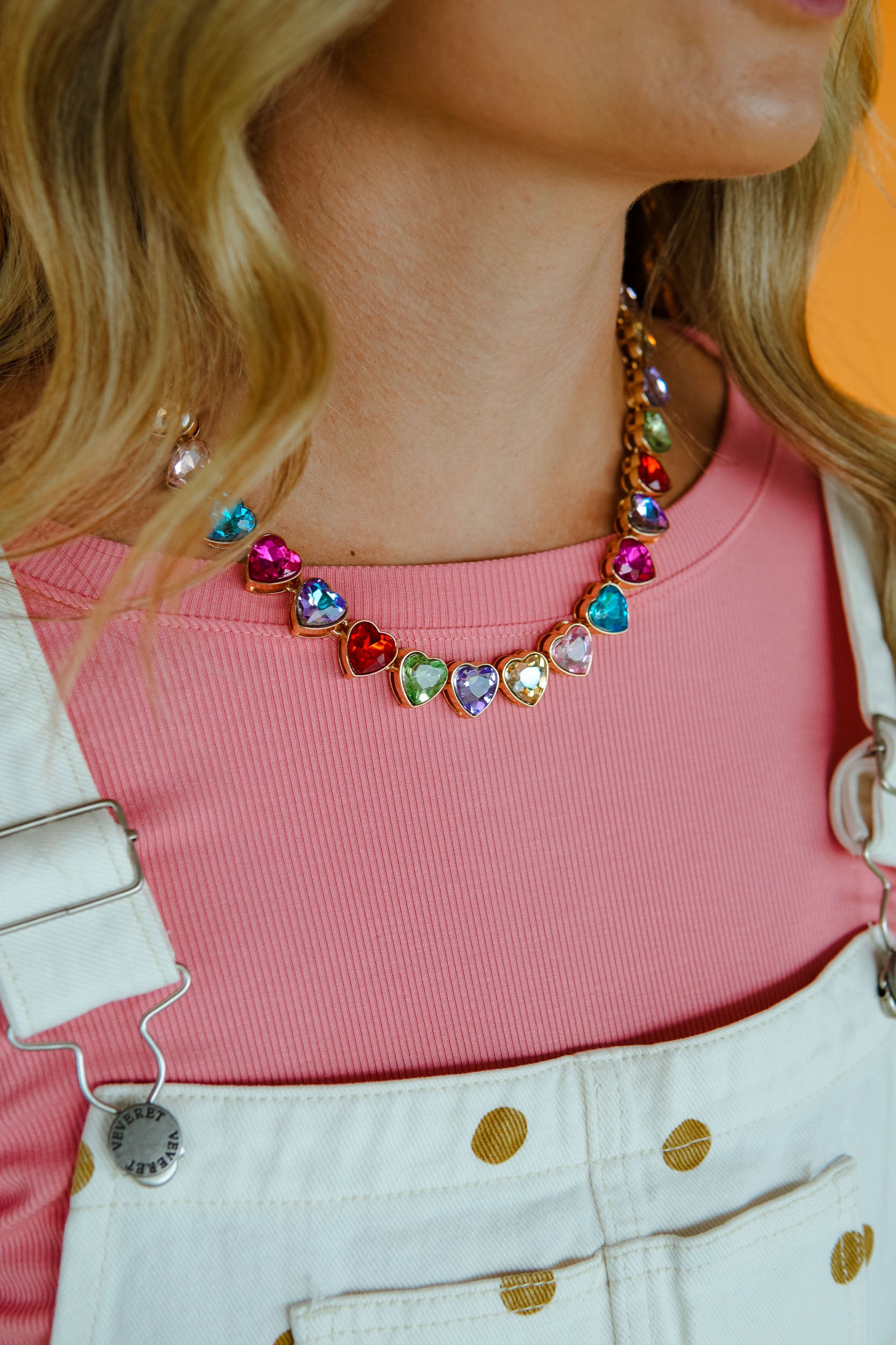 Made to Shine Rhinestone Heart Necklace - Rainbow