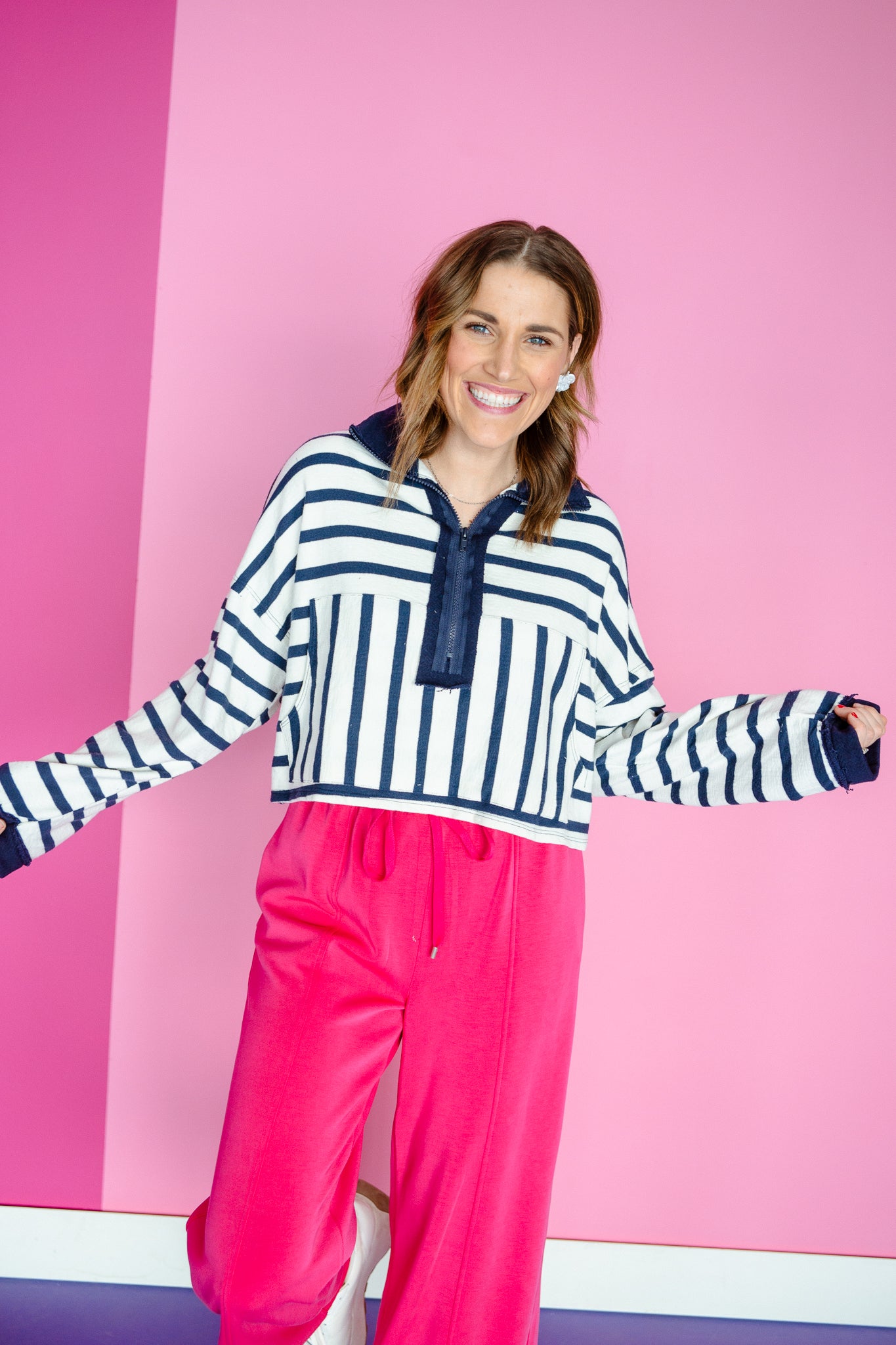 Haiden Half Zip Pullover - French Navy + Soft White