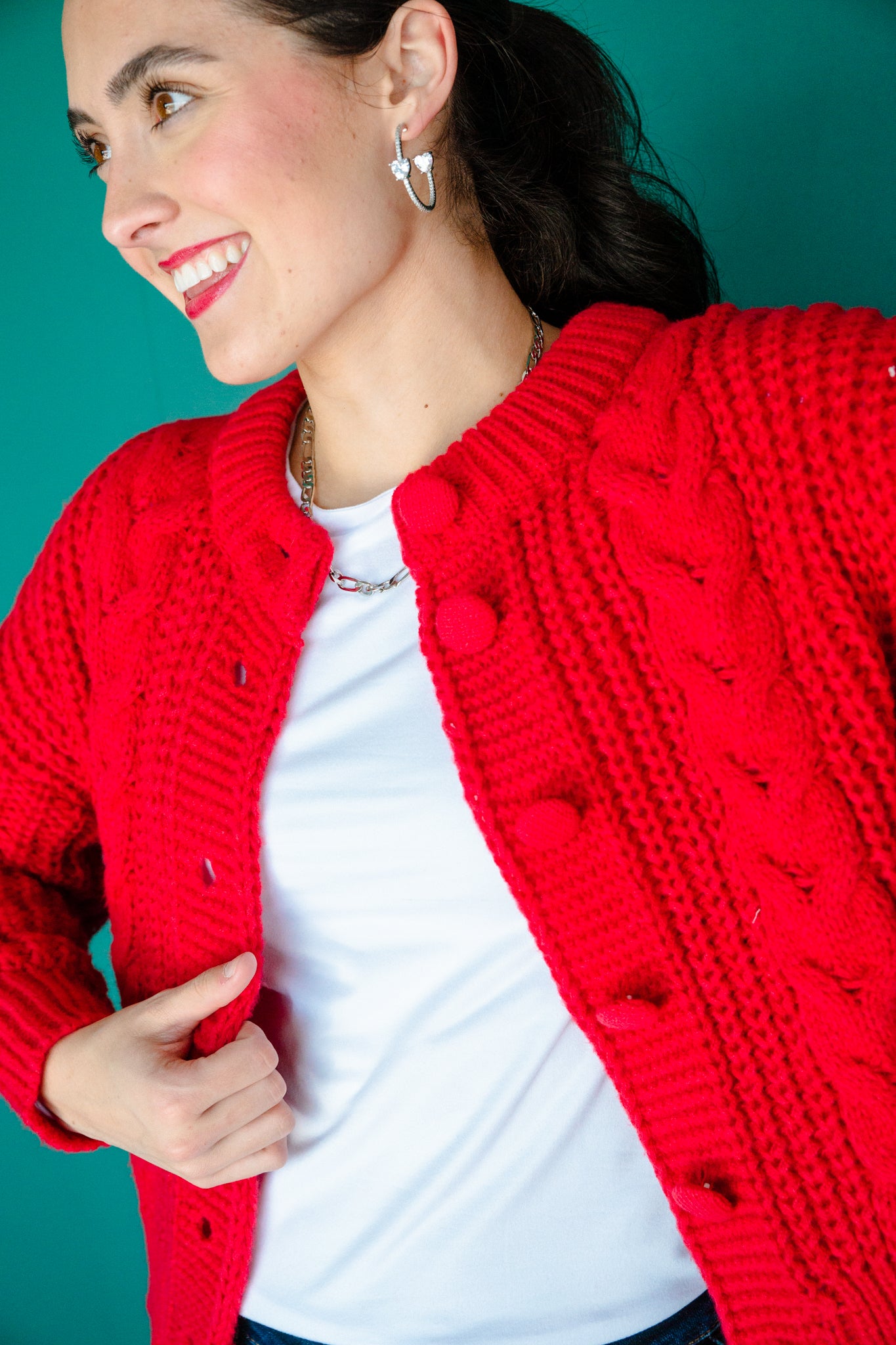Eva Cableknit Cardigan - Cherry/Carmine